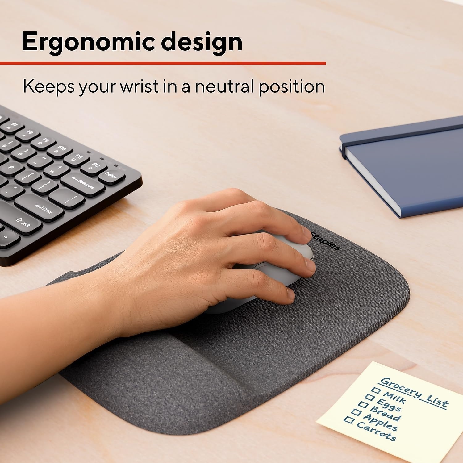 image:imageStaples Mouse Pad with Gel Wrist Rest Ergonomic NonSlip Base Soft Wrist Support for Comfortable Typing amp Precise Mouse Control Black 53326Gray