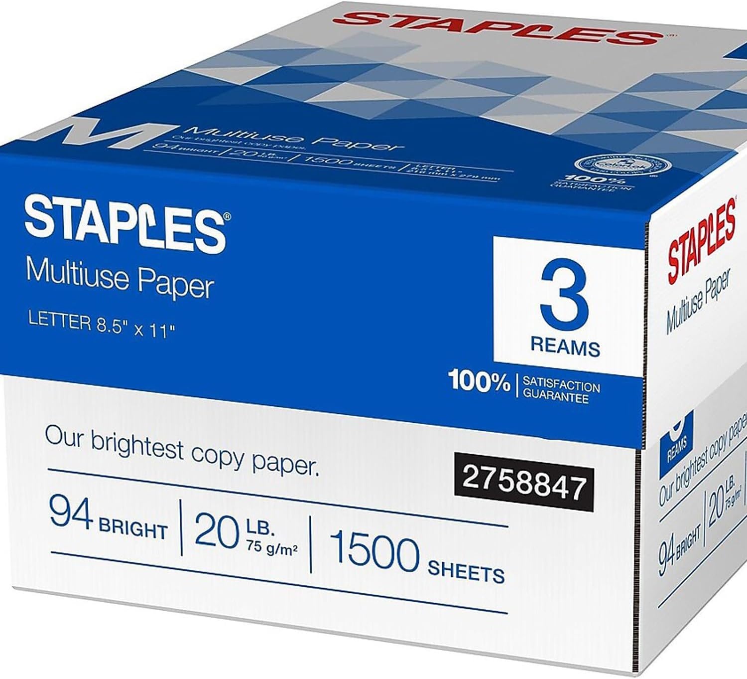 image:imageStaples Multiuse 85Inch X 11Inch Copy Paper 20 Lbs 94 Brightness 500Rm 5 RmCt1 500 Sheets