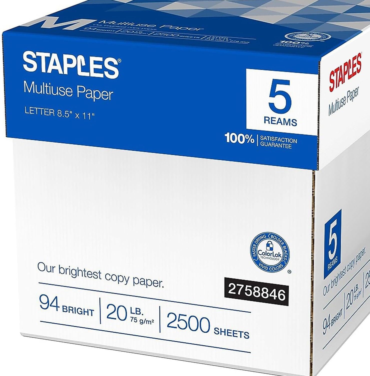 image:imageStaples Multiuse 85Inch X 11Inch Copy Paper 20 Lbs 94 Brightness 500Rm 5 RmCt2 500 Sheets