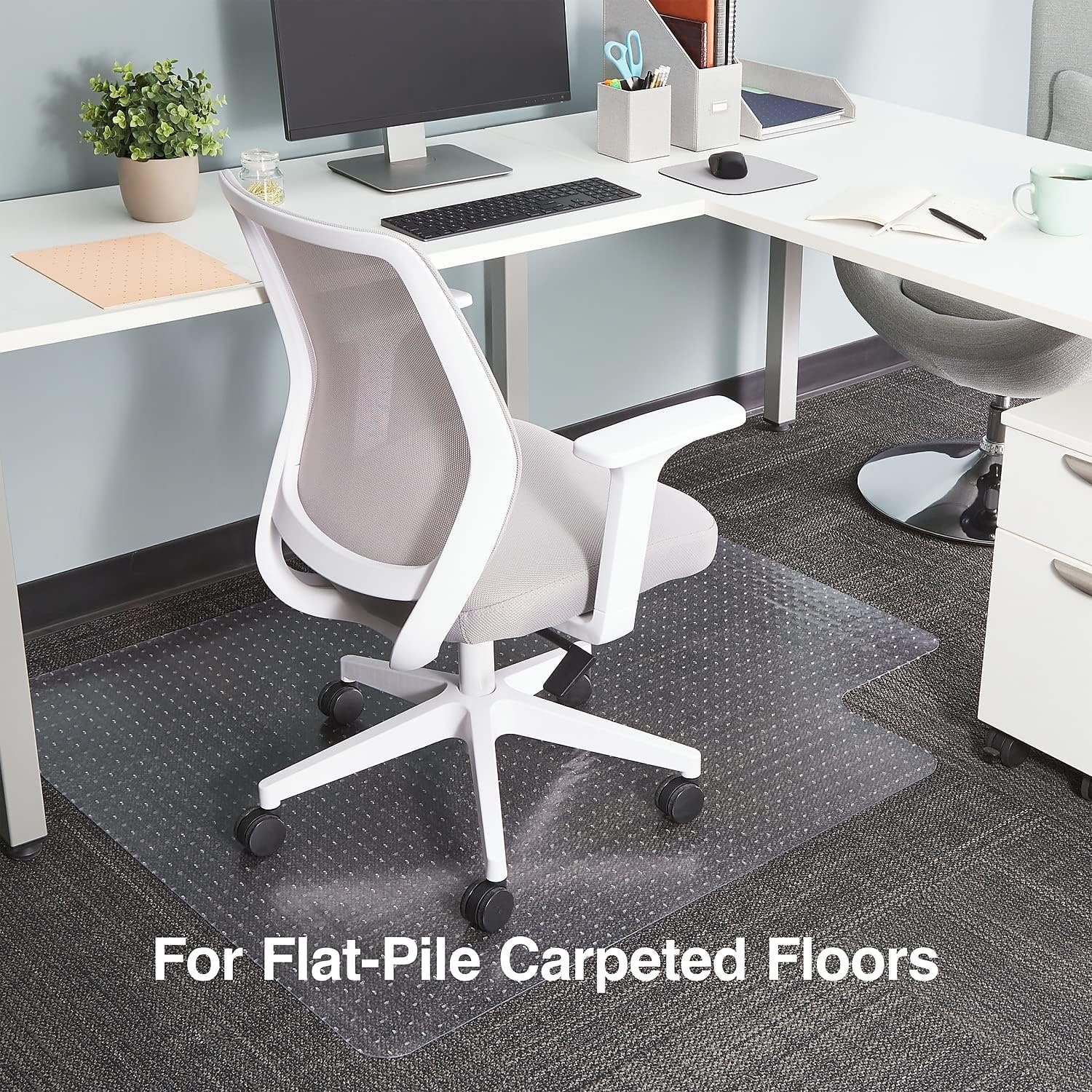 image:imageStaples Office Chair Mat Clear Floor Mats with Lip FlatPile Carpets Extended UnderDesk Coverage 355 x 475 Inch Smooth Glide45 x 53