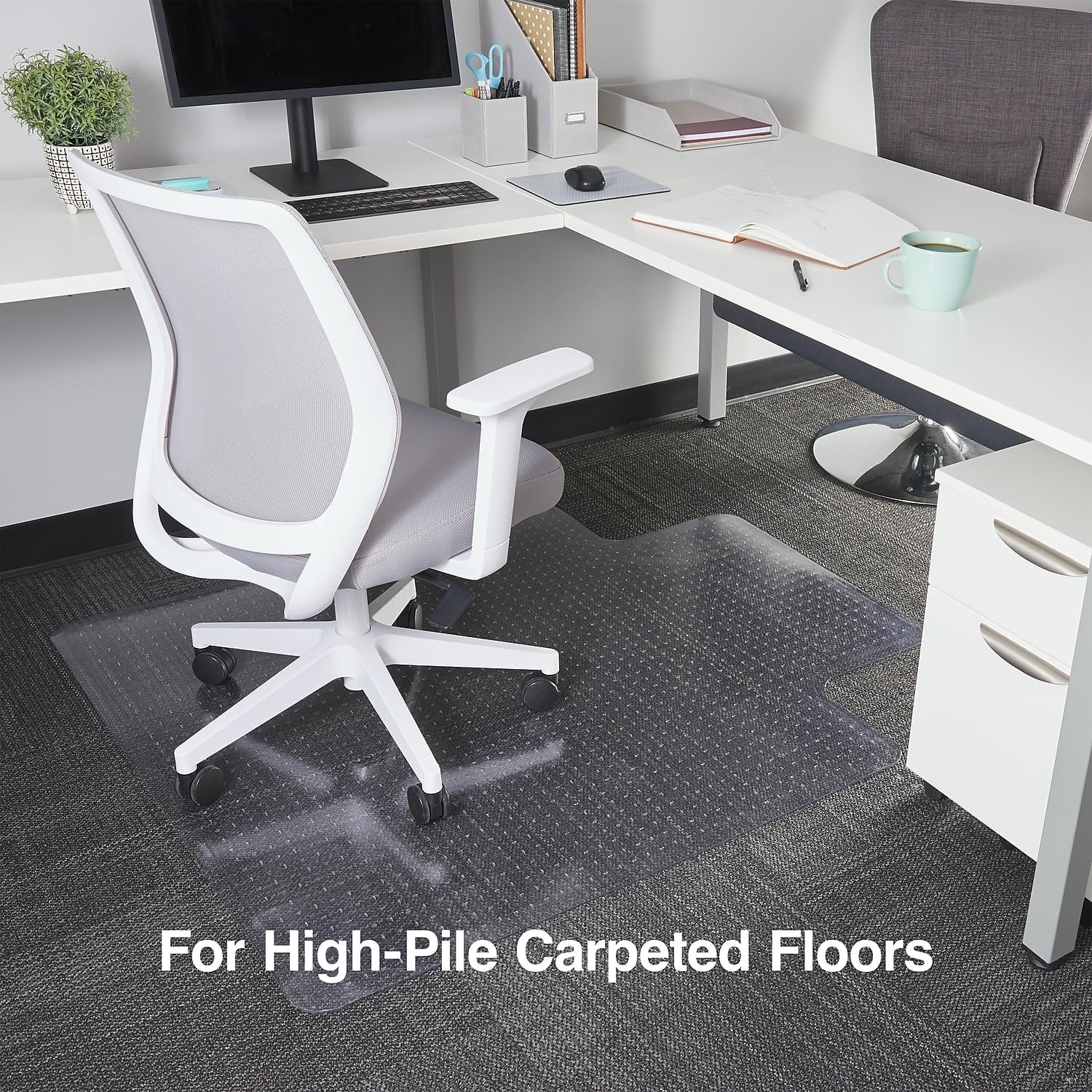 image:imageStaples Office Chair Mat Clear Floor Mats with Lip FlatPile Carpets Extended UnderDesk Coverage 355 x 475 Inch Smooth Glide45 x 53