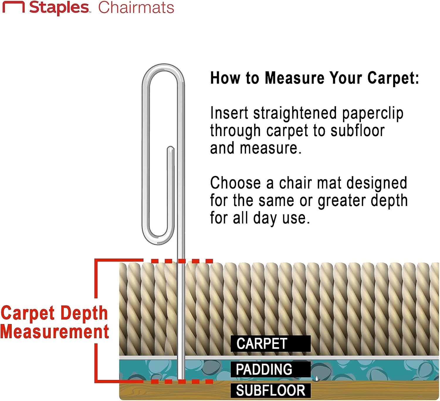 image:imageStaples Office Chair Mat Clear Floor Mats with Lip FlatPile Carpets Extended UnderDesk Coverage 355 x 475 Inch Smooth Glide45 x 53