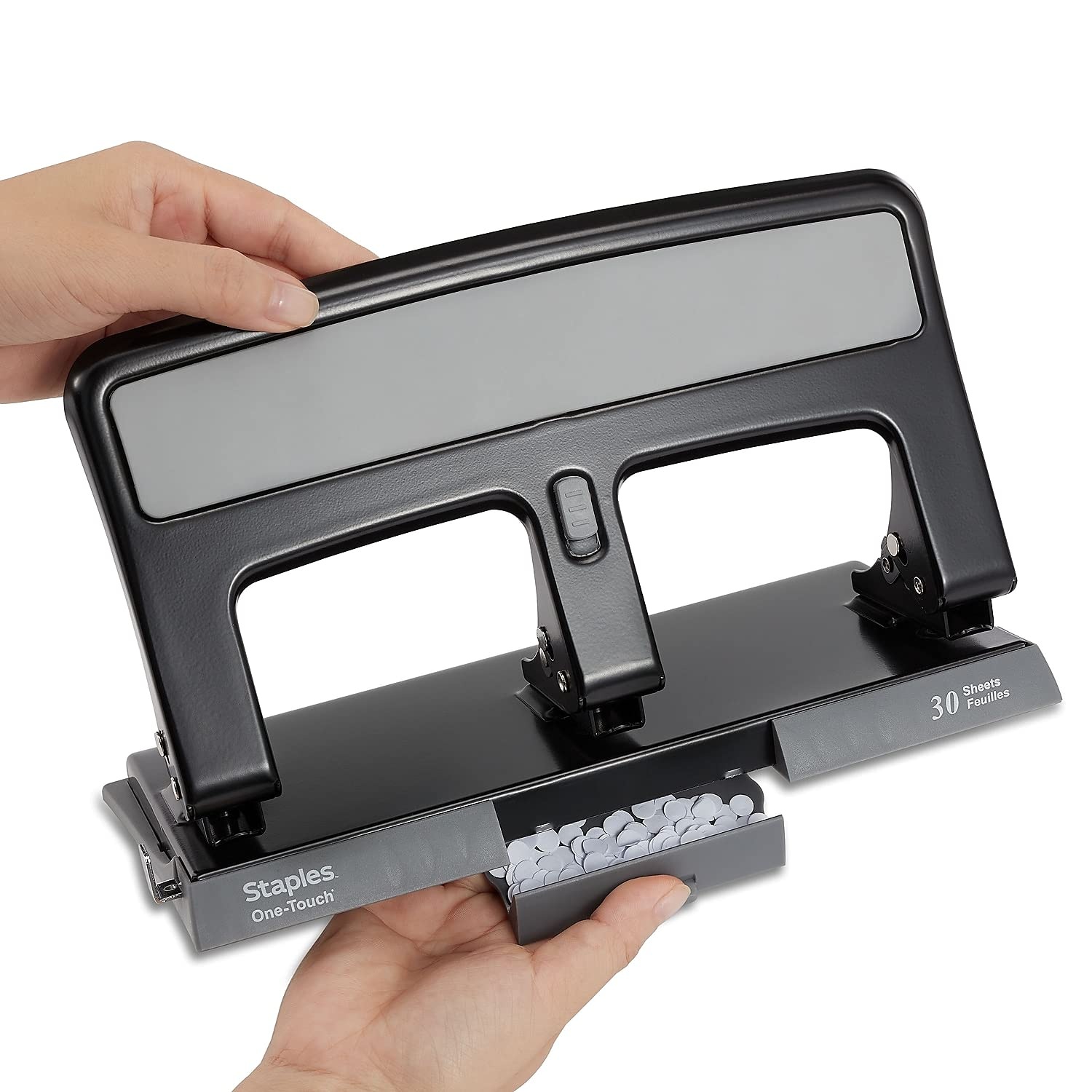 image:imageStaples OneTouch HeavyDuty 3Hole Punch 30Sheet Capacity Black LowForce Punch