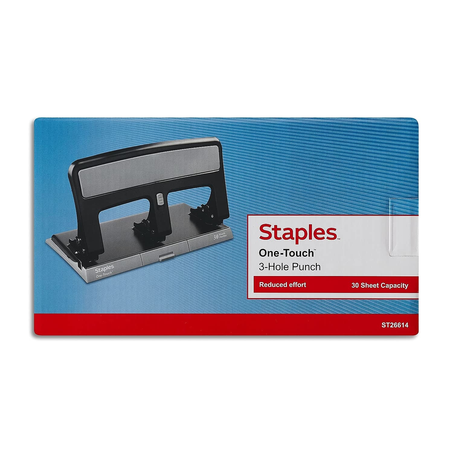 image:imageStaples OneTouch HeavyDuty 3Hole Punch 30Sheet Capacity Black LowForce Punch