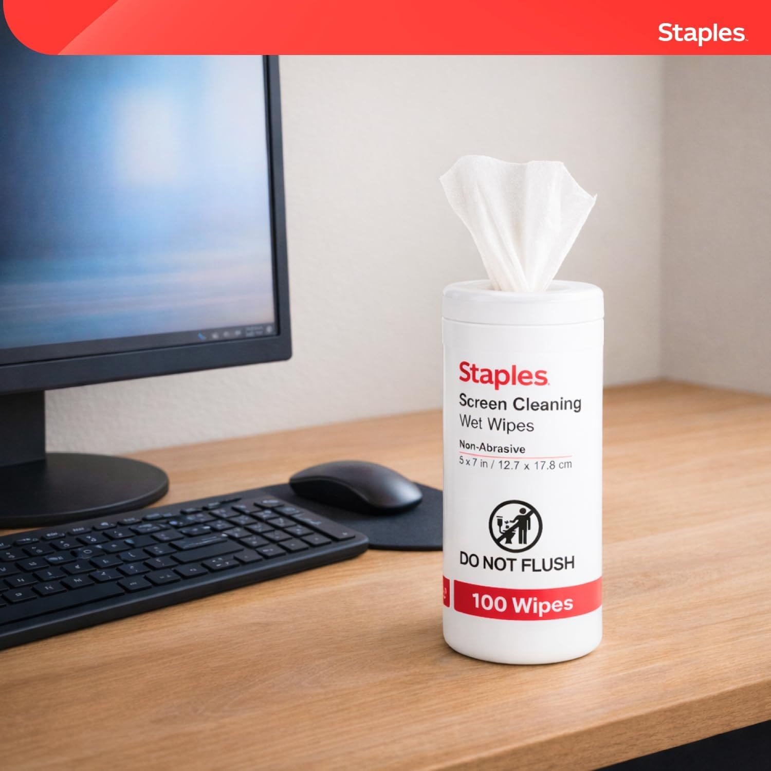 image:imageStaples Screen Cleaning Wipes 100 per Tub Safe for Monitors Laptops amp Electronics 2Pack100 Count Pack of 1