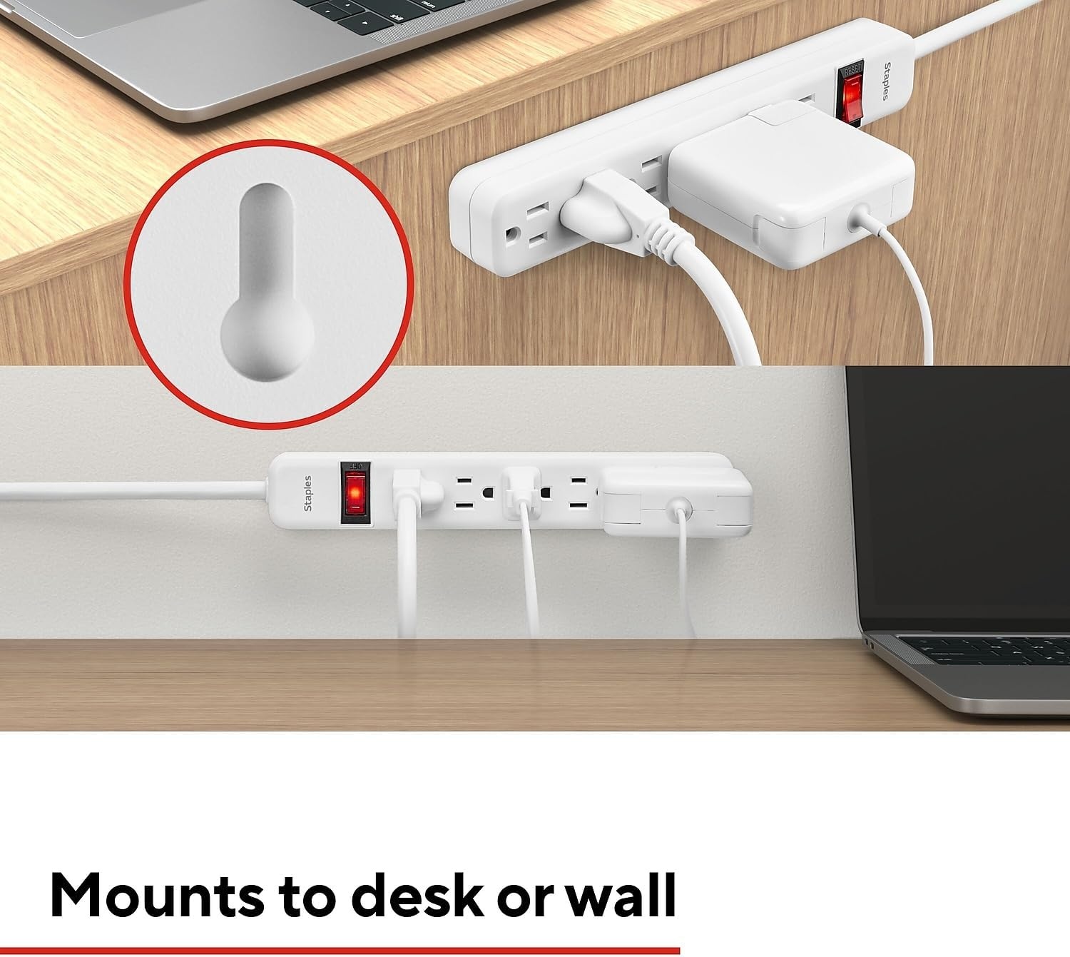 image:imageStaples TECH 6Outlet Power Strip 3 ft Extension Cord for Home Office amp Dorm Room Use White 3Pack3 Pack