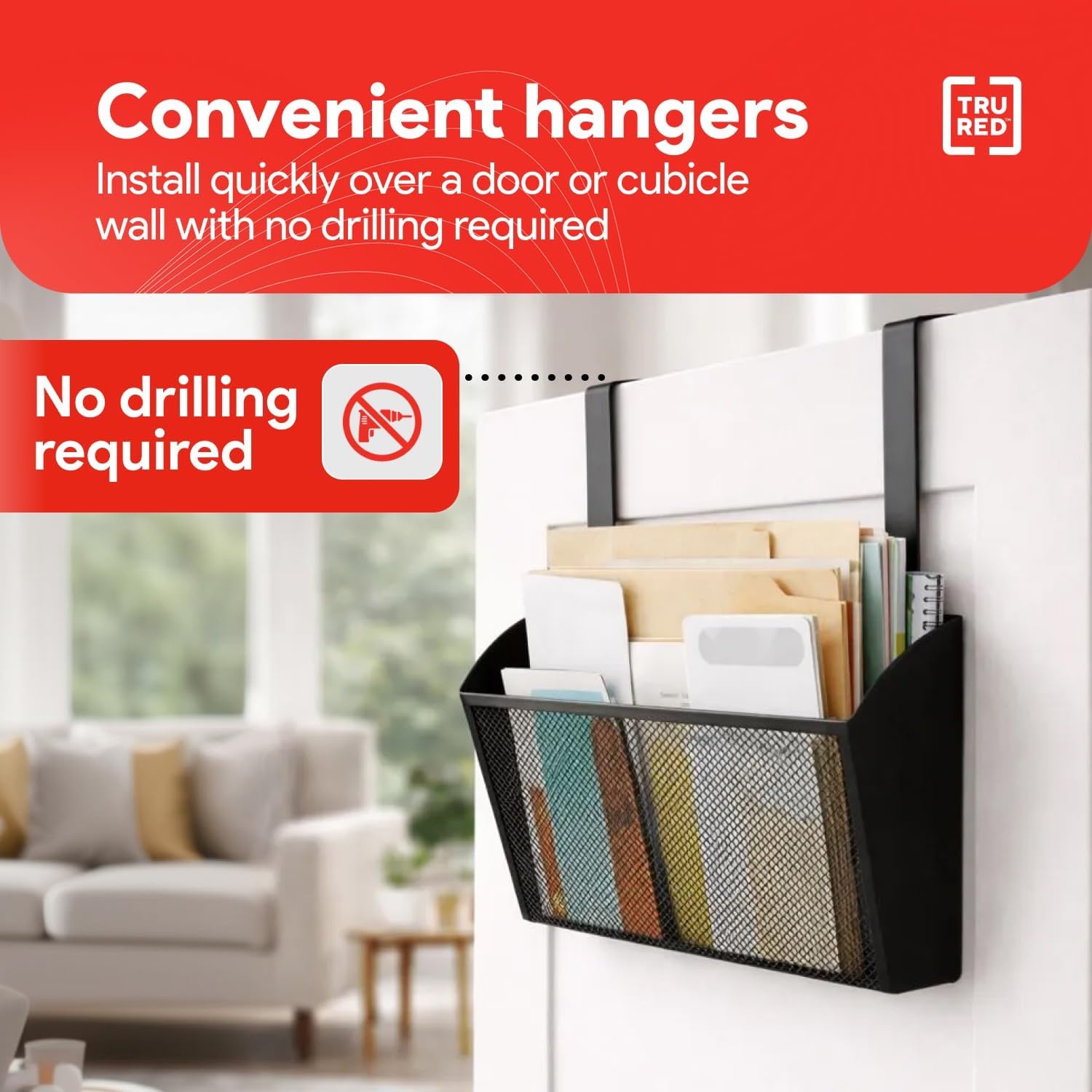 image:imageStaples TRU RED Mesh Letter Wall File 1 Pocket Black Wall Mounted File Organizer for Mail Documents and Quick Access Storage1 Pack