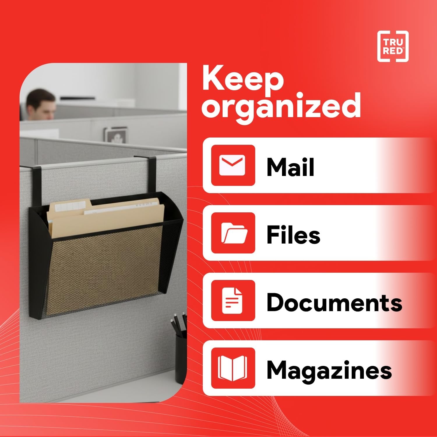 image:imageStaples TRU RED Mesh Letter Wall File 1 Pocket Black Wall Mounted File Organizer for Mail Documents and Quick Access Storage1 Pack