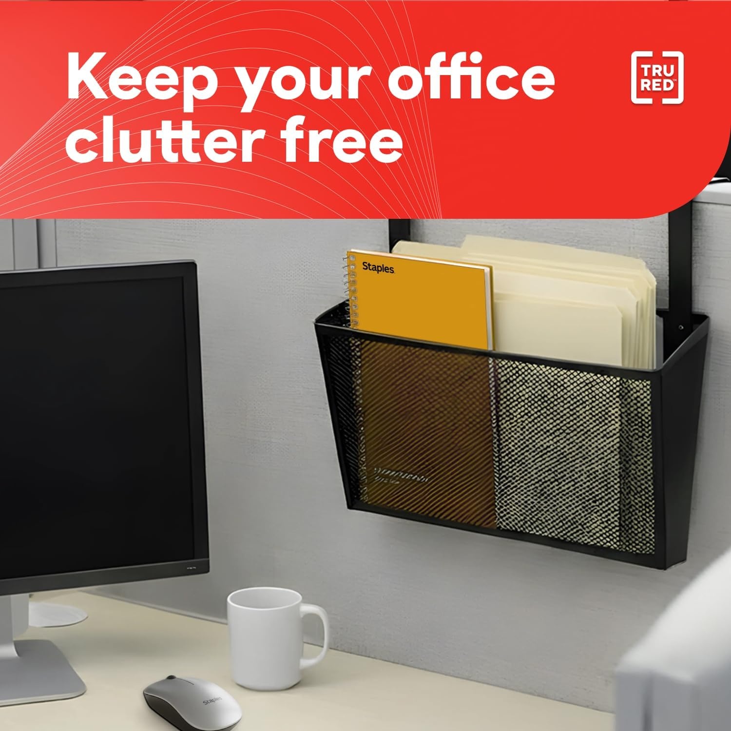 image:imageStaples TRU RED Mesh Letter Wall File 1 Pocket Black Wall Mounted File Organizer for Mail Documents and Quick Access Storage1 Pack