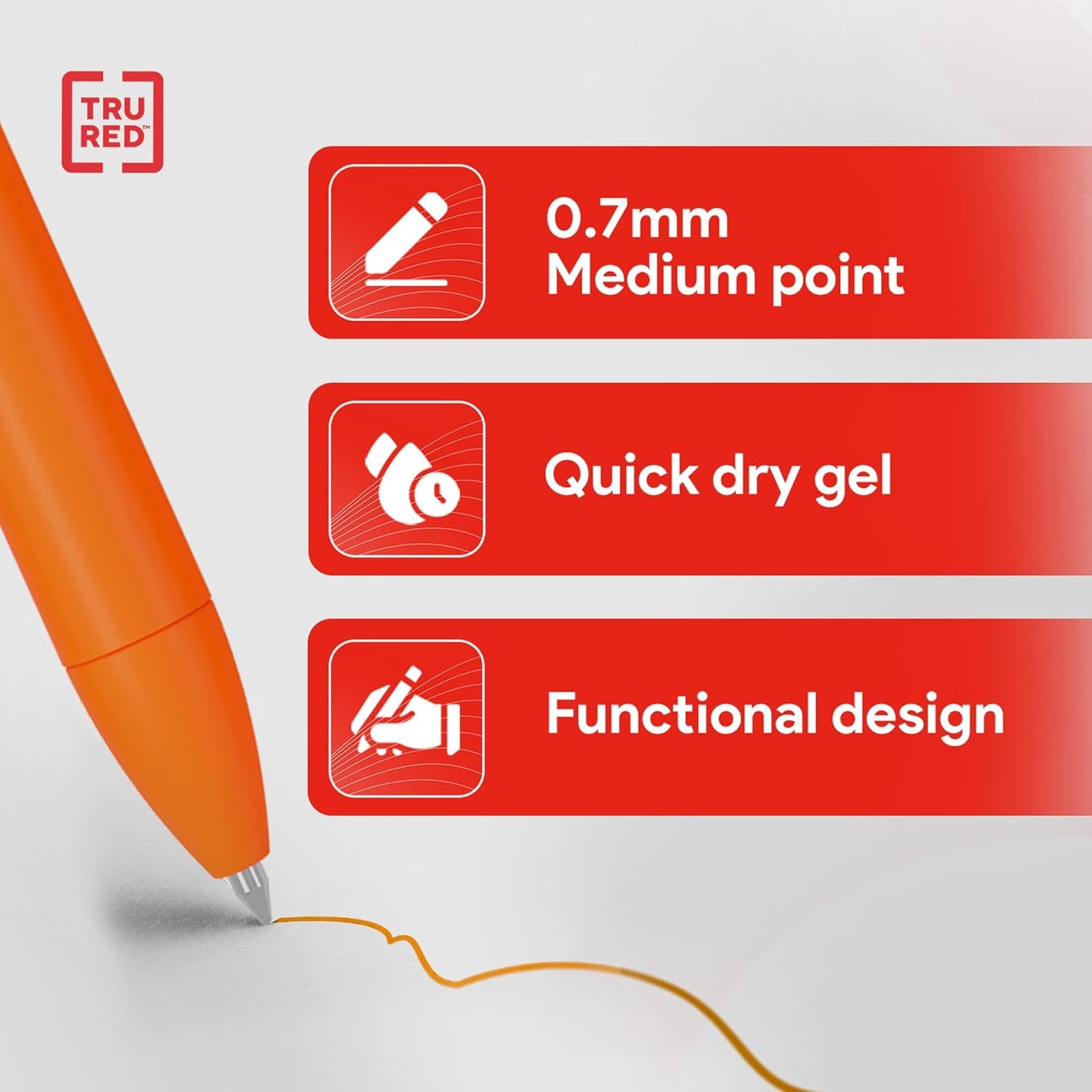 image:imageStaples TRU RED Retractable Gel Pens Medium Point 07mm Blue Ink 12 Pack QuickDry Pens for Smooth SmearFree WritingAssorted