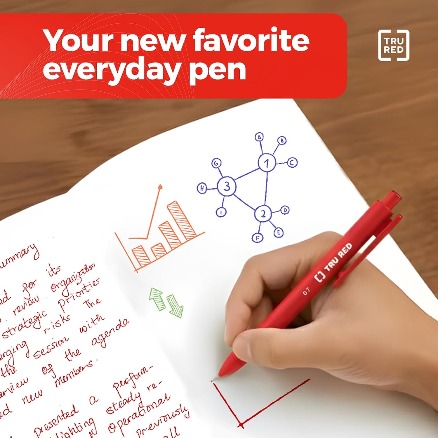 image:imageStaples TRU RED Retractable Gel Pens Medium Point 07mm Blue Ink 12 Pack QuickDry Pens for Smooth SmearFree WritingAssorted