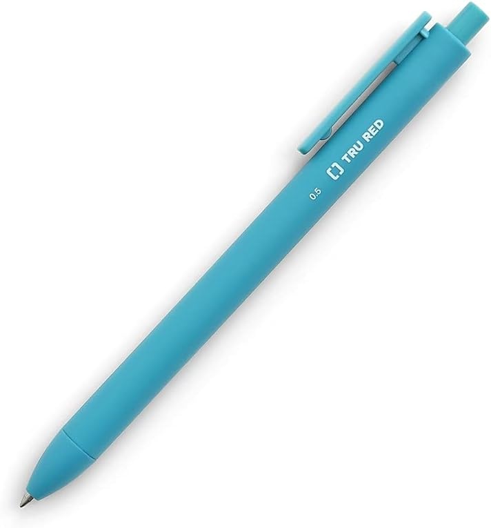 image:imageStaples TRU RED Retractable Gel Pens Medium Point 07mm Blue Ink 12 Pack QuickDry Pens for Smooth SmearFree WritingAssorted