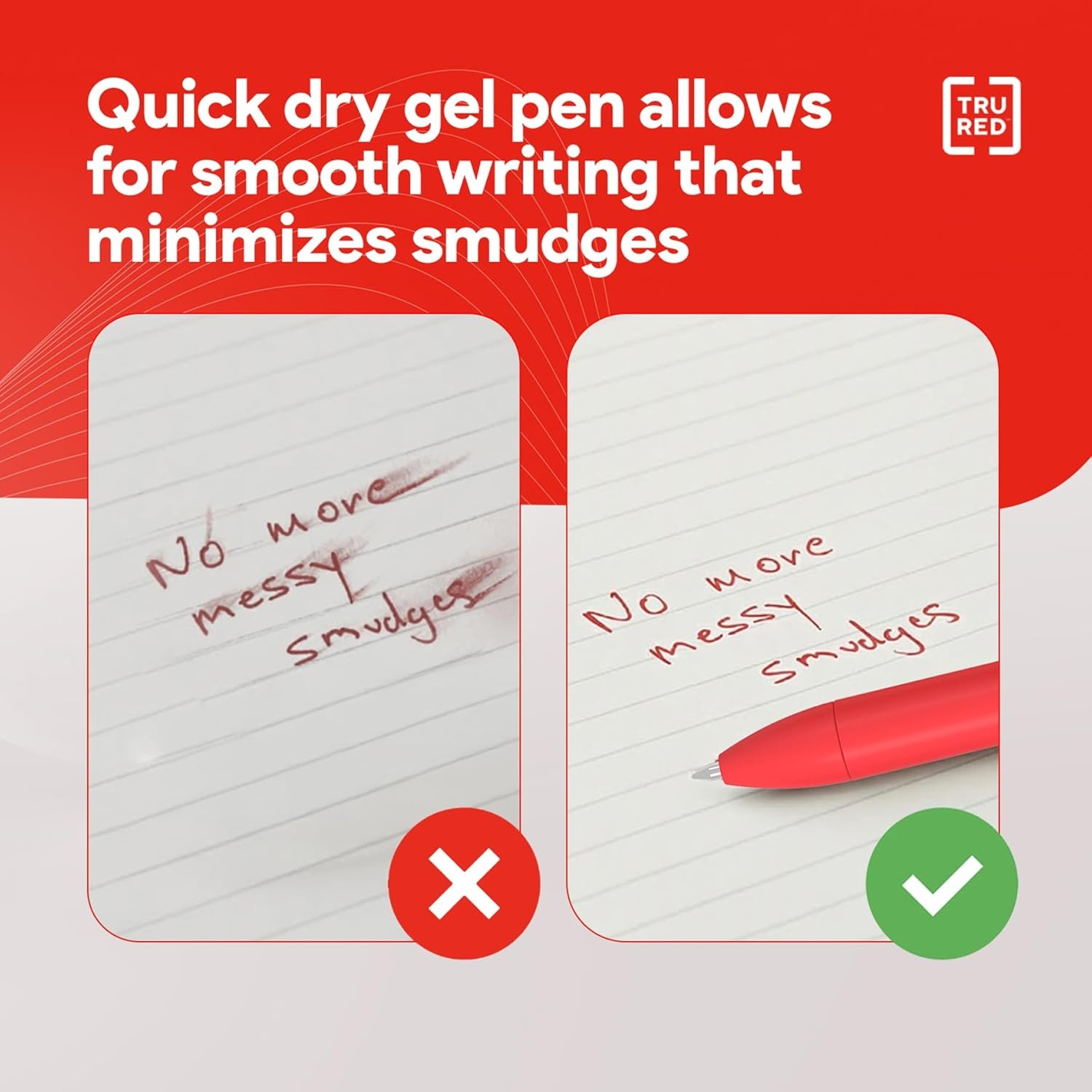 image:imageStaples TRU RED Retractable Gel Pens Medium Point 07mm Blue Ink 12 Pack QuickDry Pens for Smooth SmearFree WritingAssorted