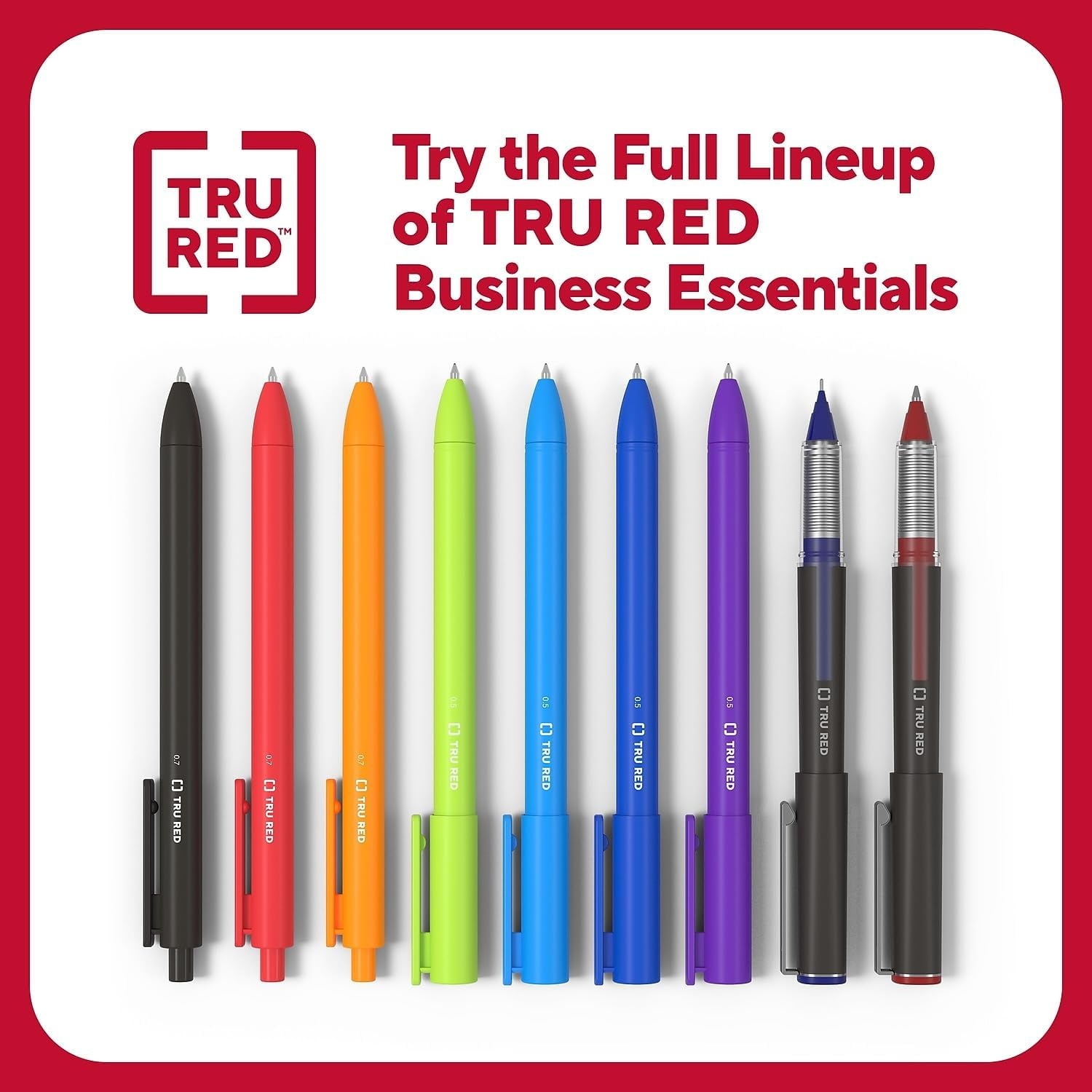 image:imageStaples TRU RED Retractable Gel Pens Medium Point 07mm Blue Ink 12 Pack QuickDry Pens for Smooth SmearFree WritingAssorted