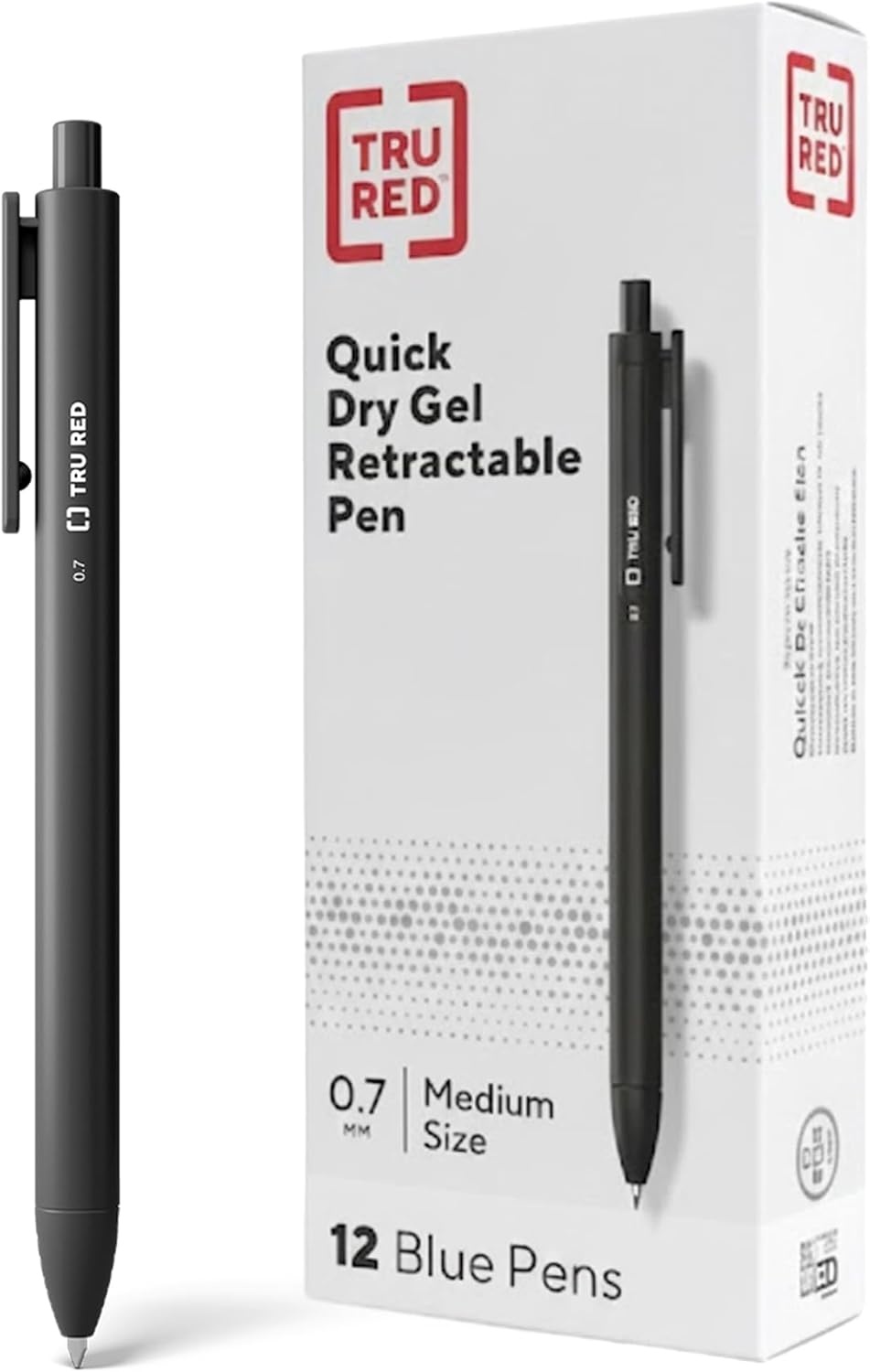 image:imageStaples TRU RED Retractable Gel Pens Medium Point 07mm Blue Ink 12 Pack QuickDry Pens for Smooth SmearFree WritingBlack