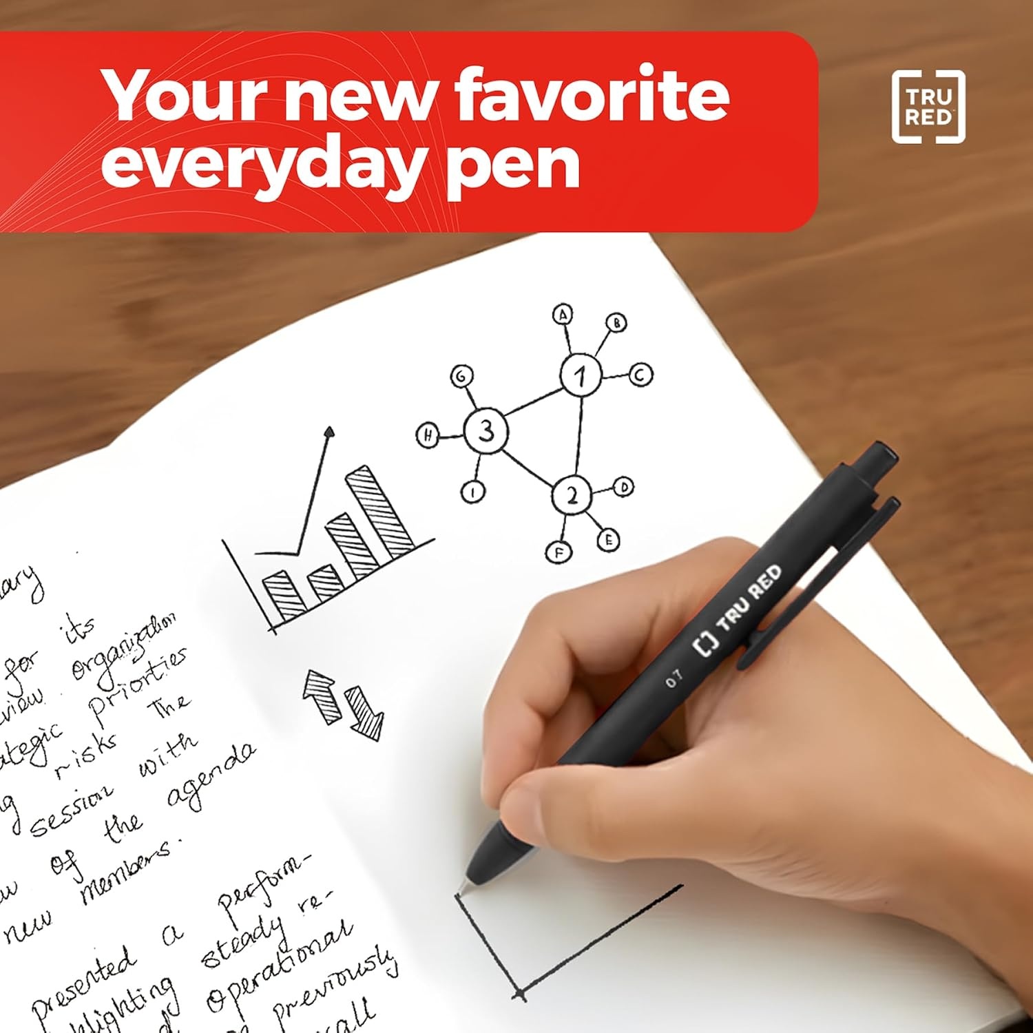 image:imageStaples TRU RED Retractable Gel Pens Medium Point 07mm Blue Ink 12 Pack QuickDry Pens for Smooth SmearFree WritingBlack