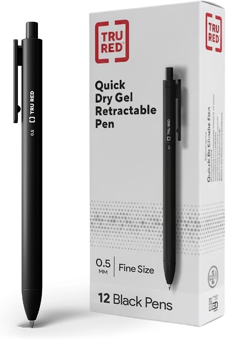 image:imageStaples TRU RED Retractable Gel Pens Medium Point 07mm Blue Ink 12 Pack QuickDry Pens for Smooth SmearFree WritingBlack