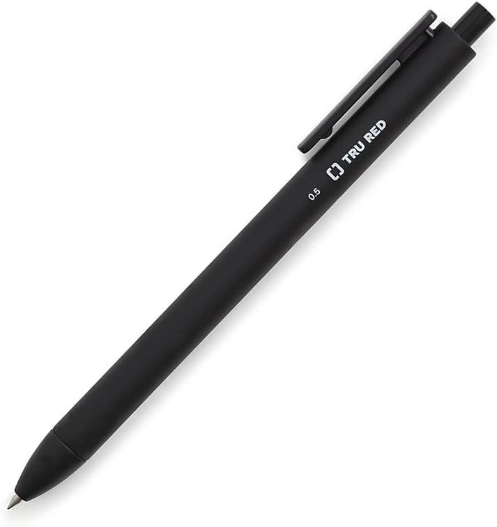 image:imageStaples TRU RED Retractable Gel Pens Medium Point 07mm Blue Ink 12 Pack QuickDry Pens for Smooth SmearFree WritingBlack