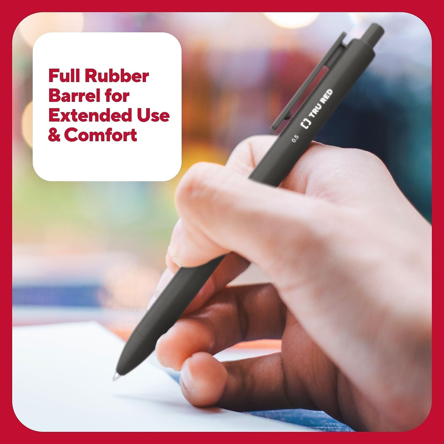 image:imageStaples TRU RED Retractable Gel Pens Medium Point 07mm Blue Ink 12 Pack QuickDry Pens for Smooth SmearFree WritingBlack