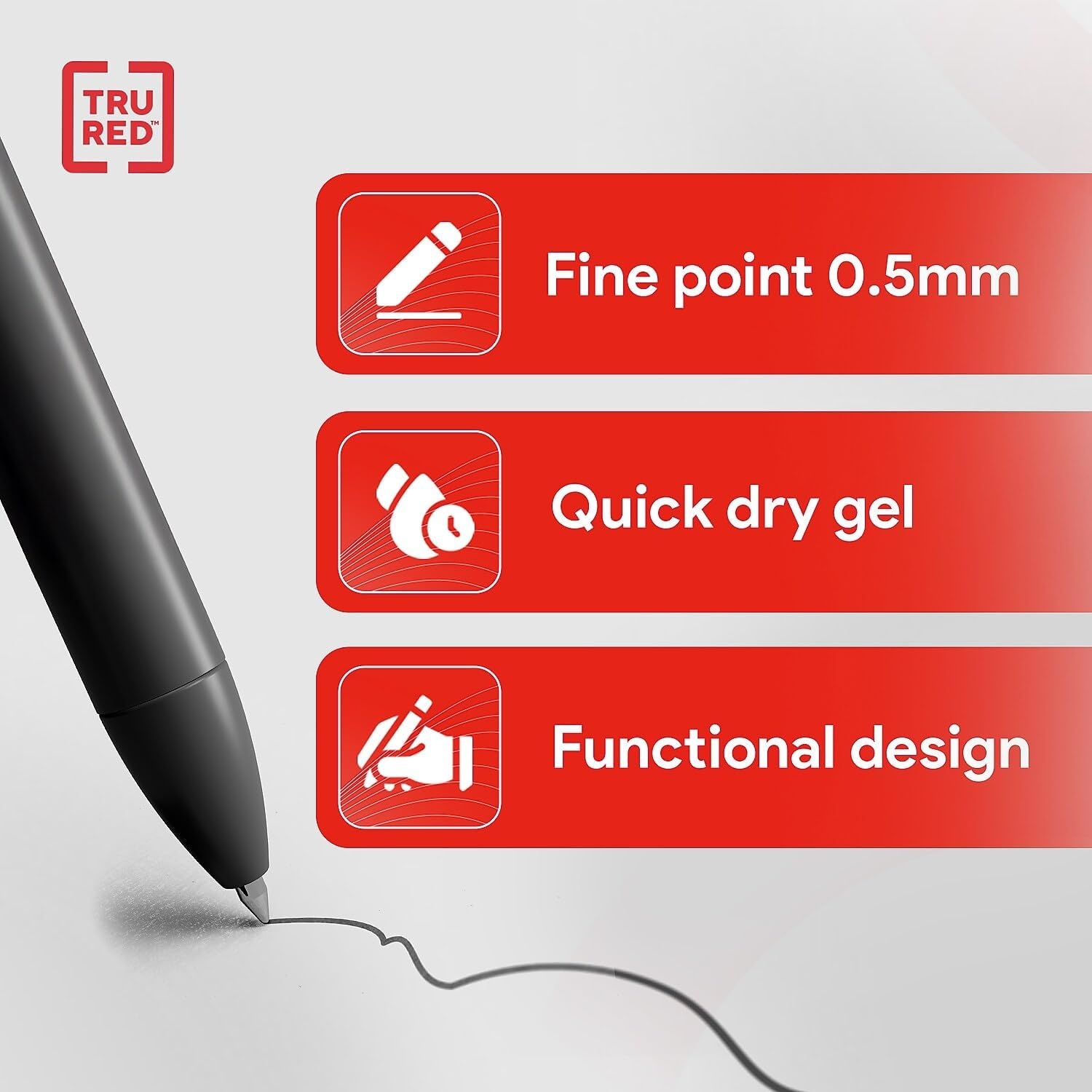 image:imageStaples TRU RED Retractable Gel Pens Medium Point 07mm Blue Ink 12 Pack QuickDry Pens for Smooth SmearFree WritingBlack