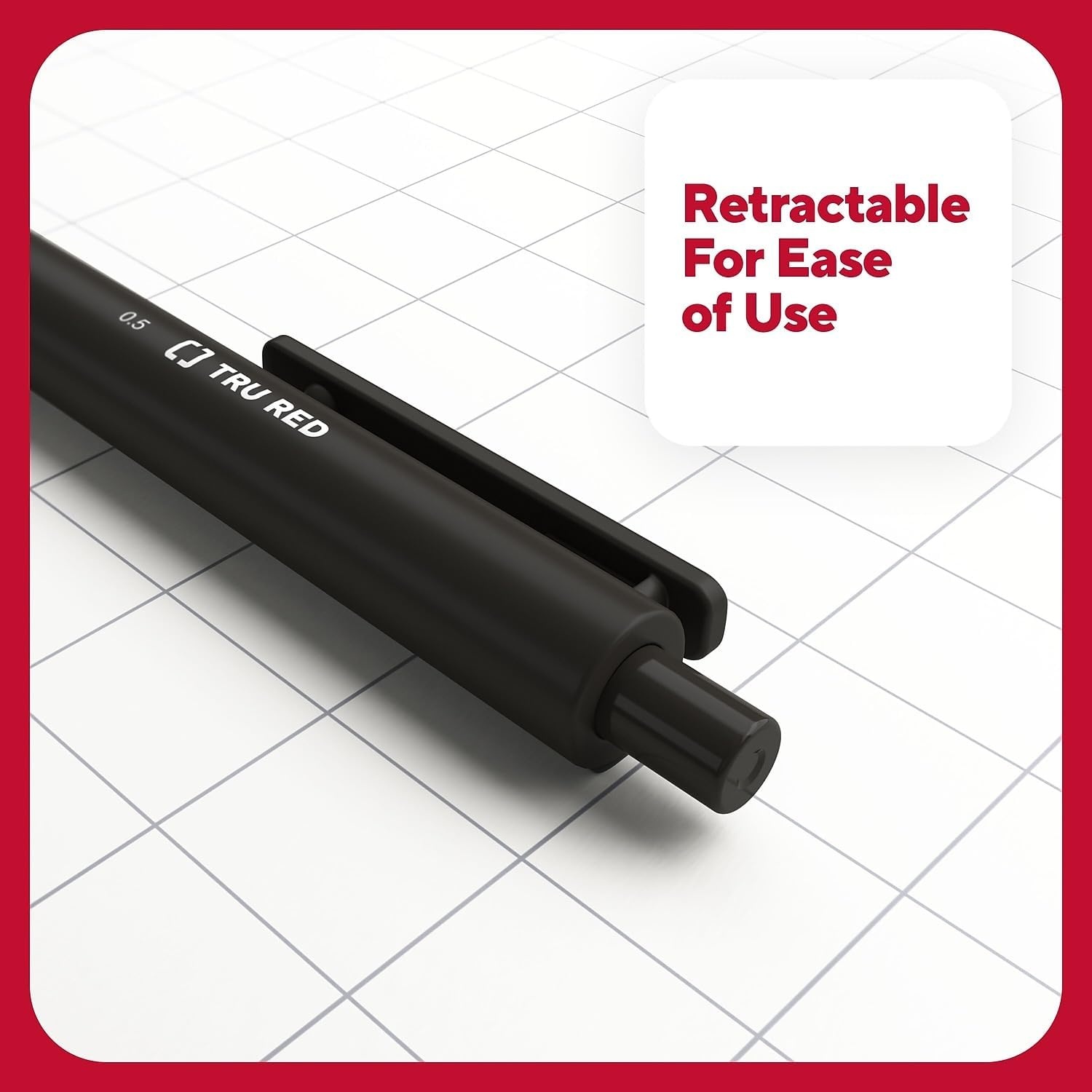 image:imageStaples TRU RED Retractable Gel Pens Medium Point 07mm Blue Ink 12 Pack QuickDry Pens for Smooth SmearFree WritingBlack
