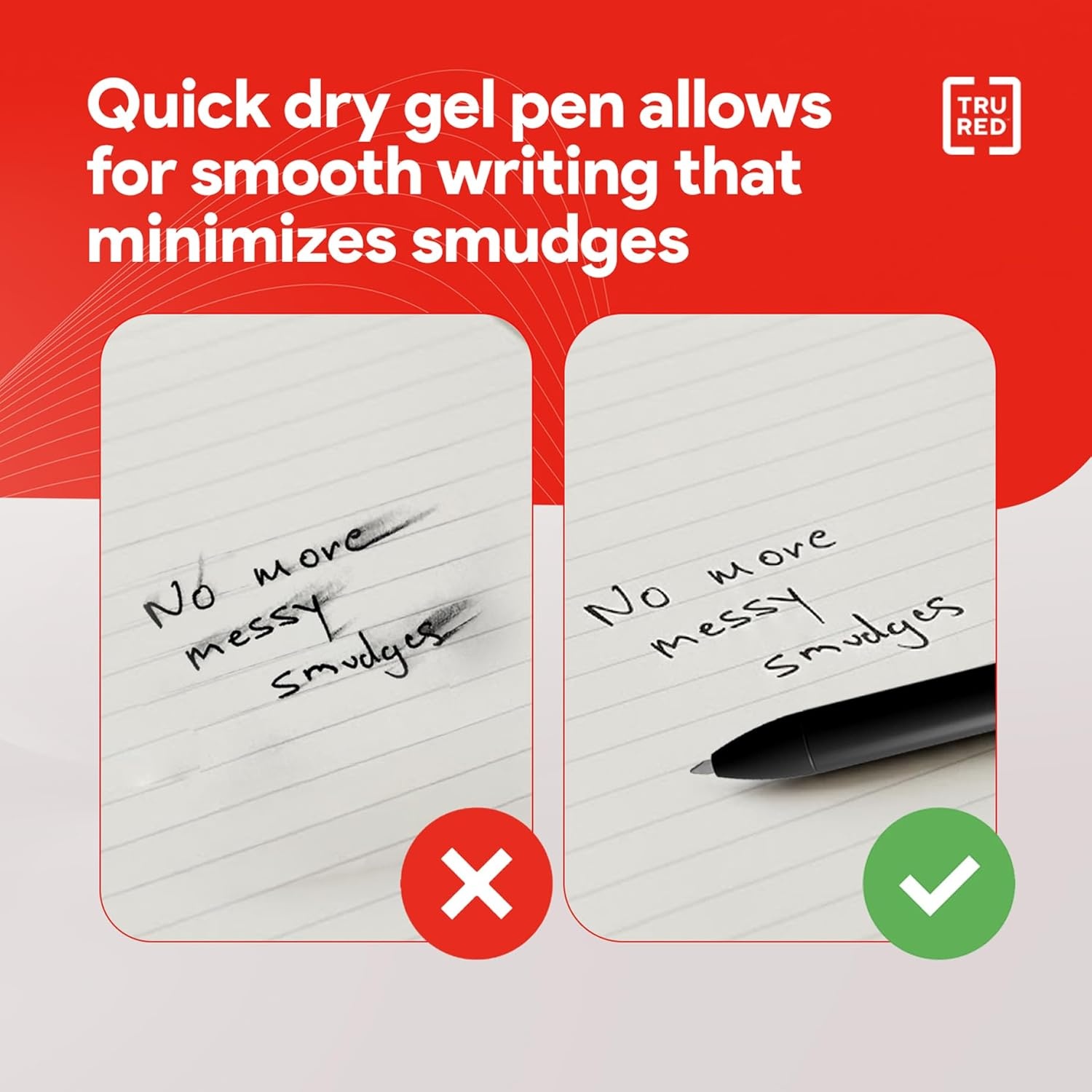 image:imageStaples TRU RED Retractable Gel Pens Medium Point 07mm Blue Ink 12 Pack QuickDry Pens for Smooth SmearFree WritingBlack