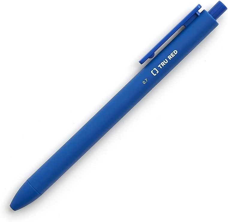 image:imageStaples TRU RED Retractable Gel Pens Medium Point 07mm Blue Ink 12 Pack QuickDry Pens for Smooth SmearFree WritingBlue