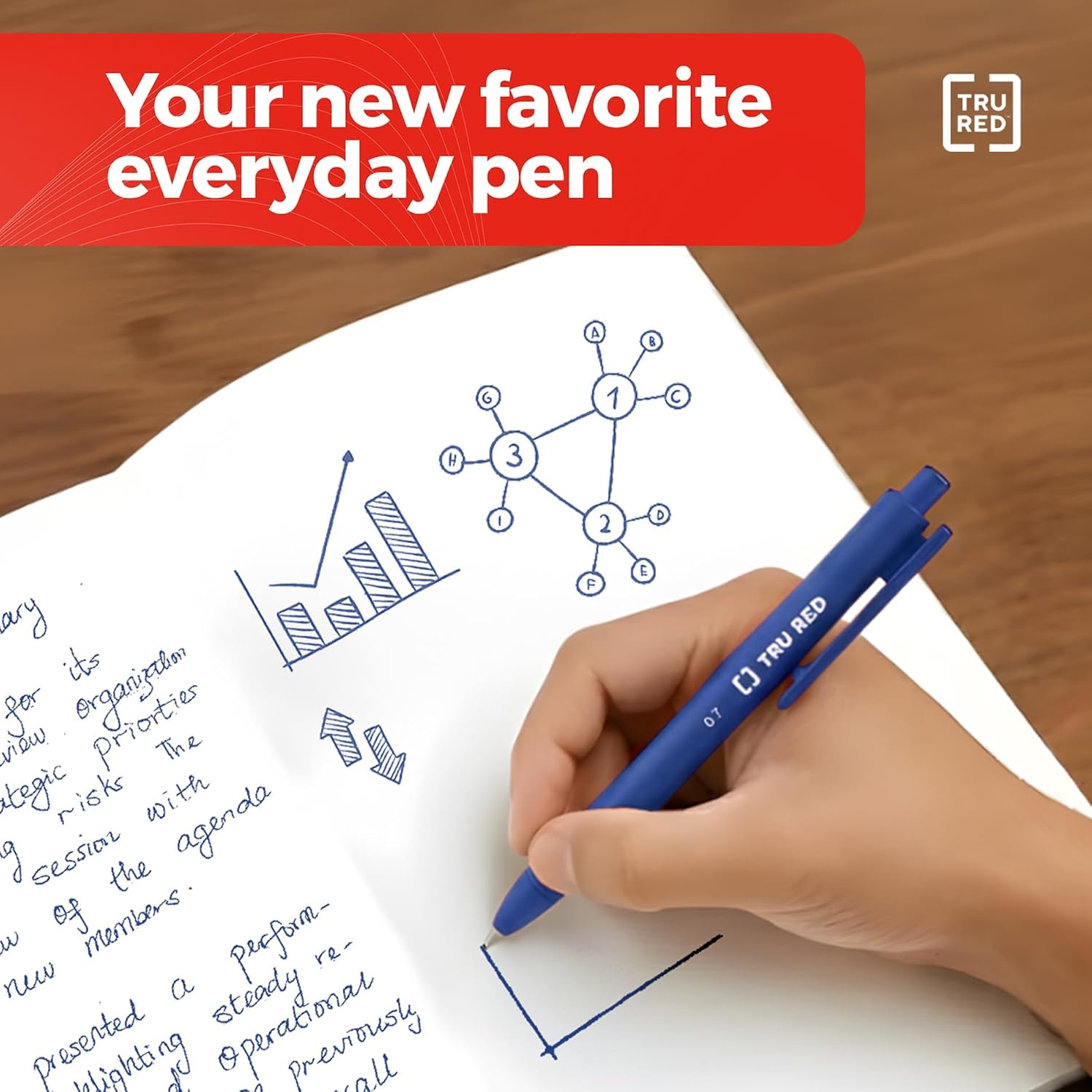 image:imageStaples TRU RED Retractable Gel Pens Medium Point 07mm Blue Ink 12 Pack QuickDry Pens for Smooth SmearFree WritingBlue