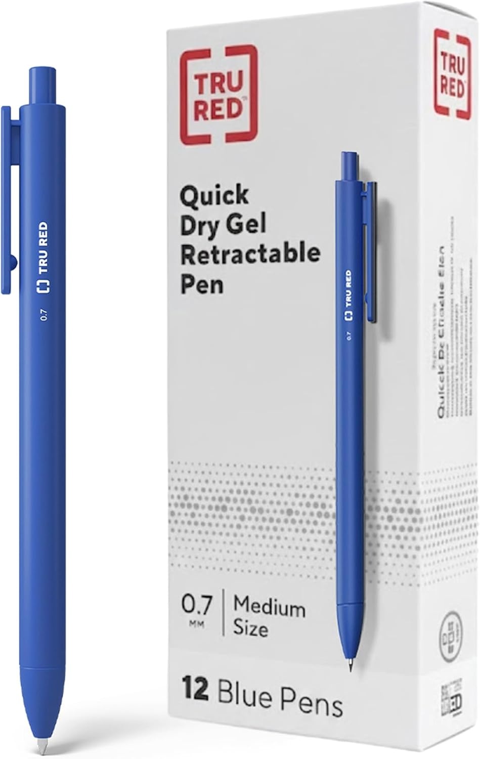 image:imageStaples TRU RED Retractable Gel Pens Medium Point 07mm Blue Ink 12 Pack QuickDry Pens for Smooth SmearFree WritingBlue
