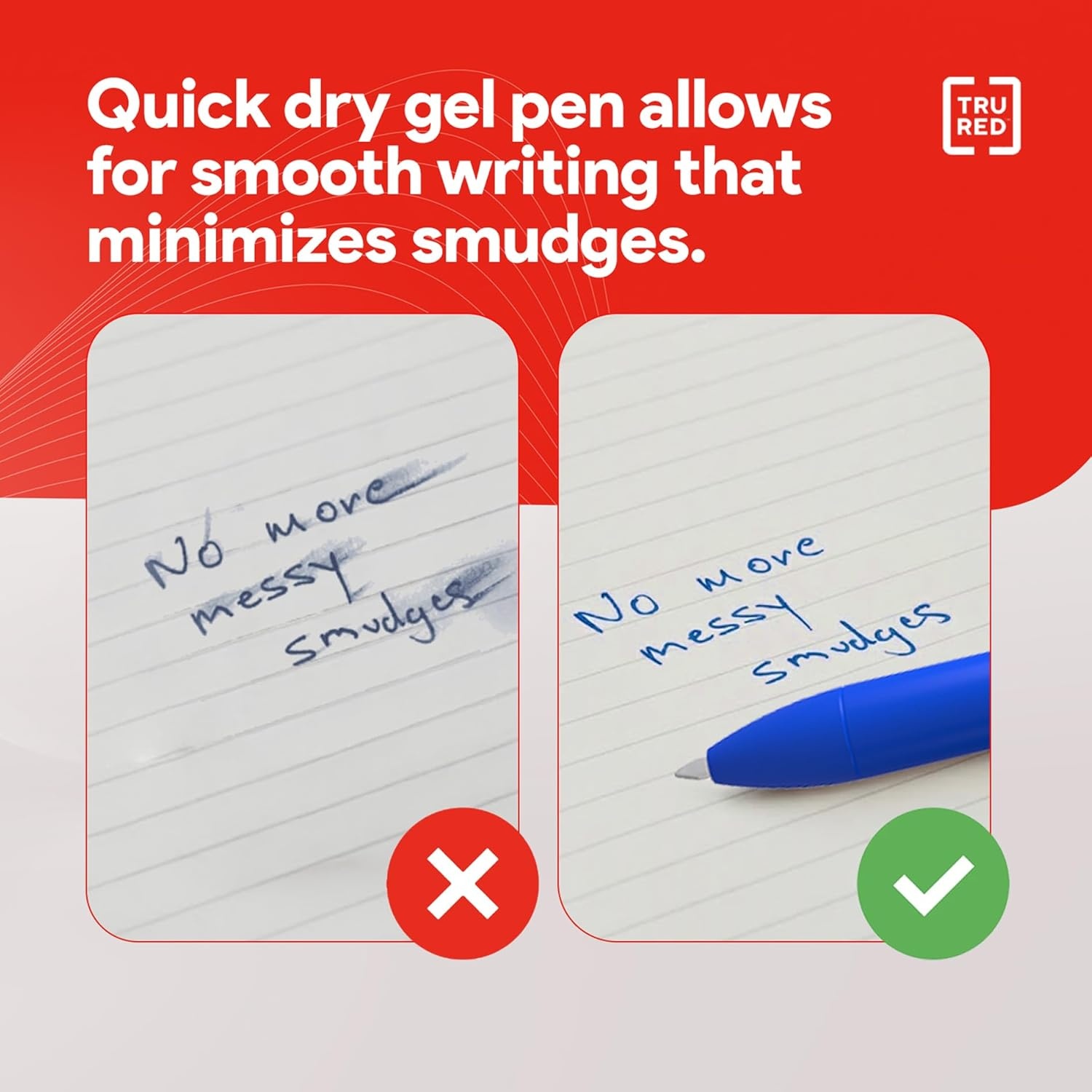 image:imageStaples TRU RED Retractable Gel Pens Medium Point 07mm Blue Ink 12 Pack QuickDry Pens for Smooth SmearFree WritingBlue
