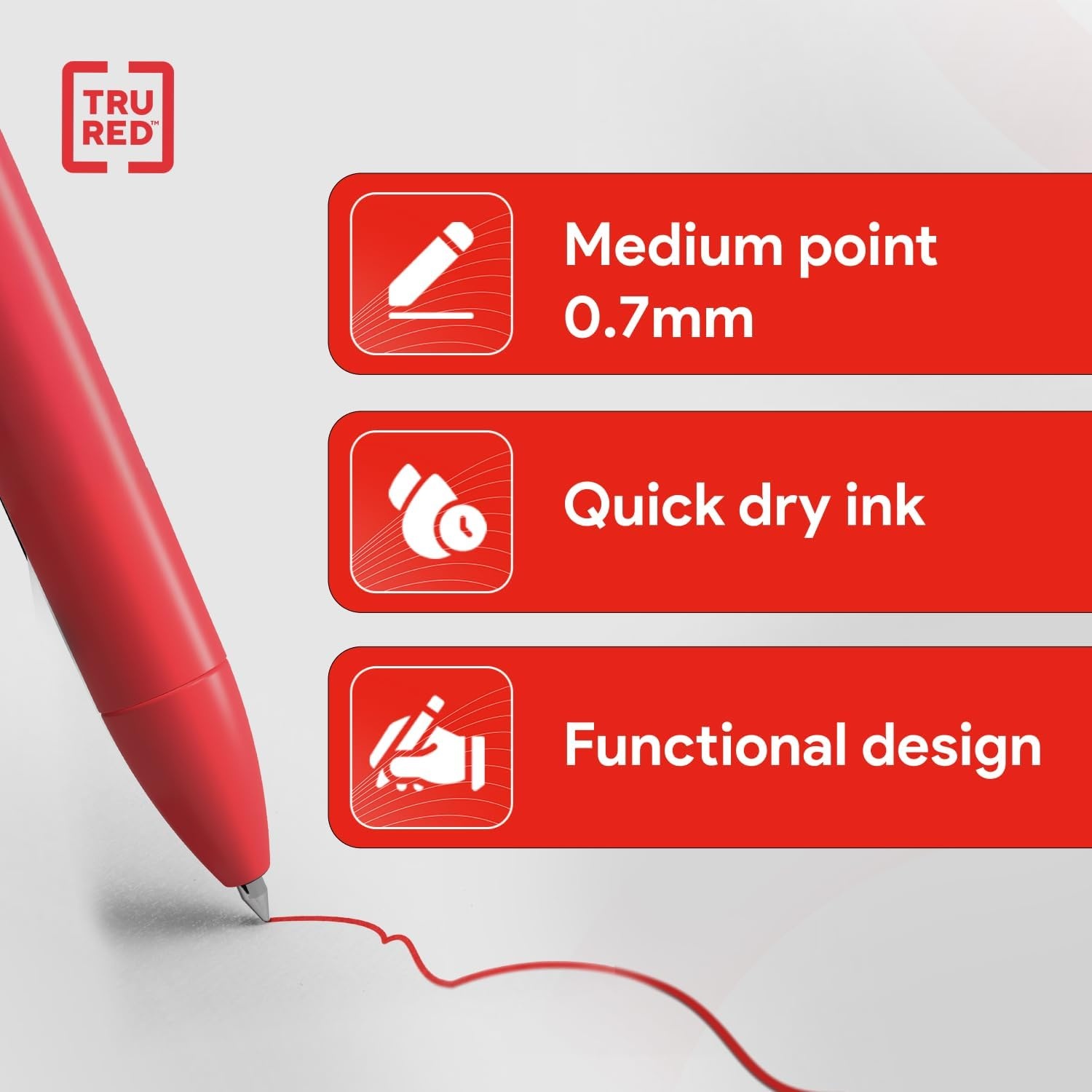 image:imageStaples TRU RED Retractable Gel Pens Medium Point 07mm Blue Ink 12 Pack QuickDry Pens for Smooth SmearFree WritingRed