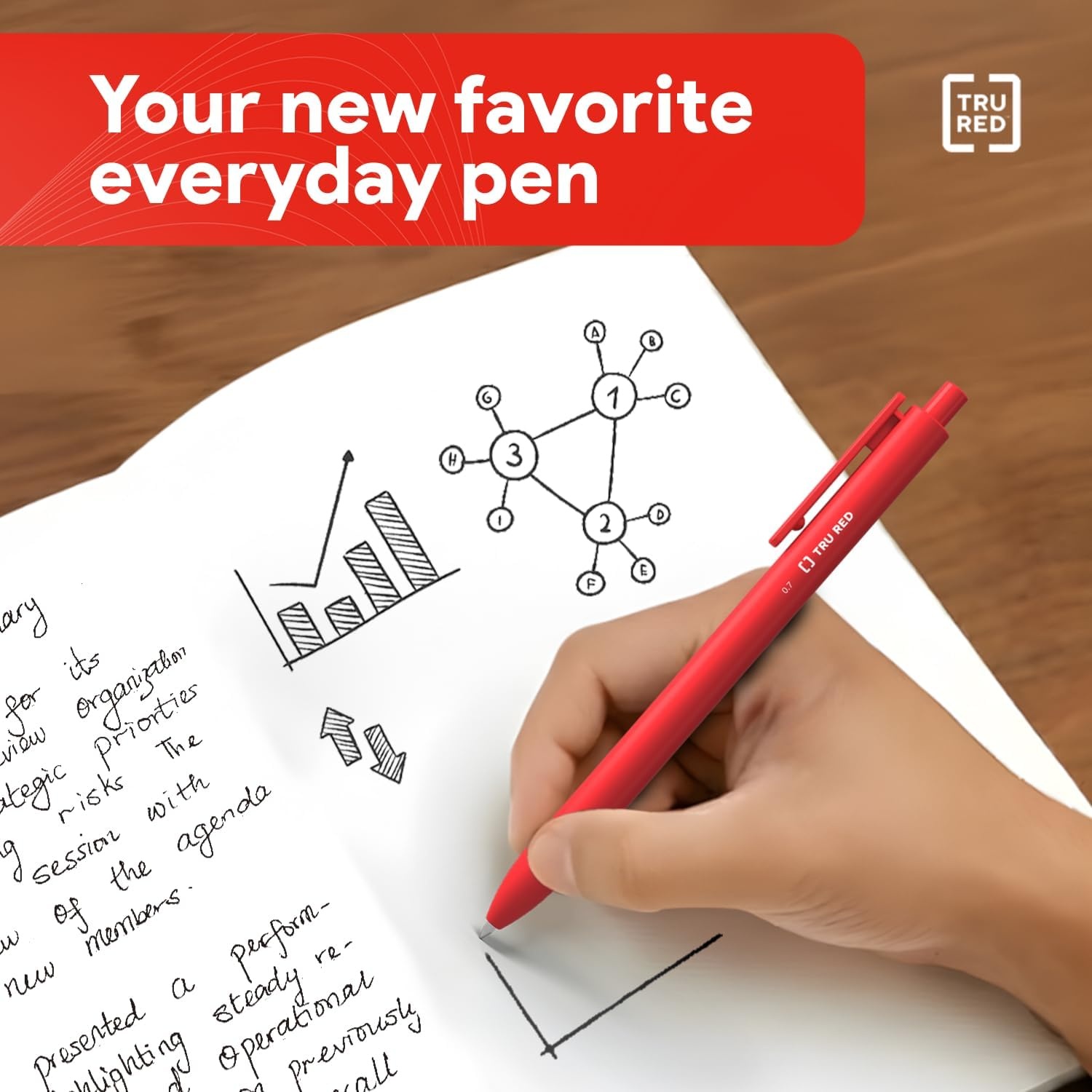image:imageStaples TRU RED Retractable Gel Pens Medium Point 07mm Blue Ink 12 Pack QuickDry Pens for Smooth SmearFree WritingRed