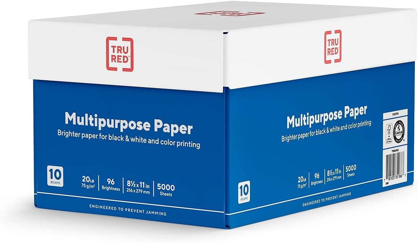 image:imageTRU RED Multipurpose Paper 85 x 11 Inch 20 lb 96 Bright White 10 Reams Carton 10 Reams Carton