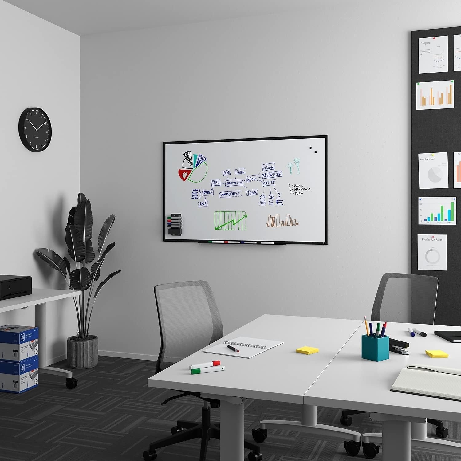 image:imageTRU RED Steel Magnetic Whiteboard Dry Erase Board for Wall White Board with Satin Frame 2 ft x 15 ftBlack