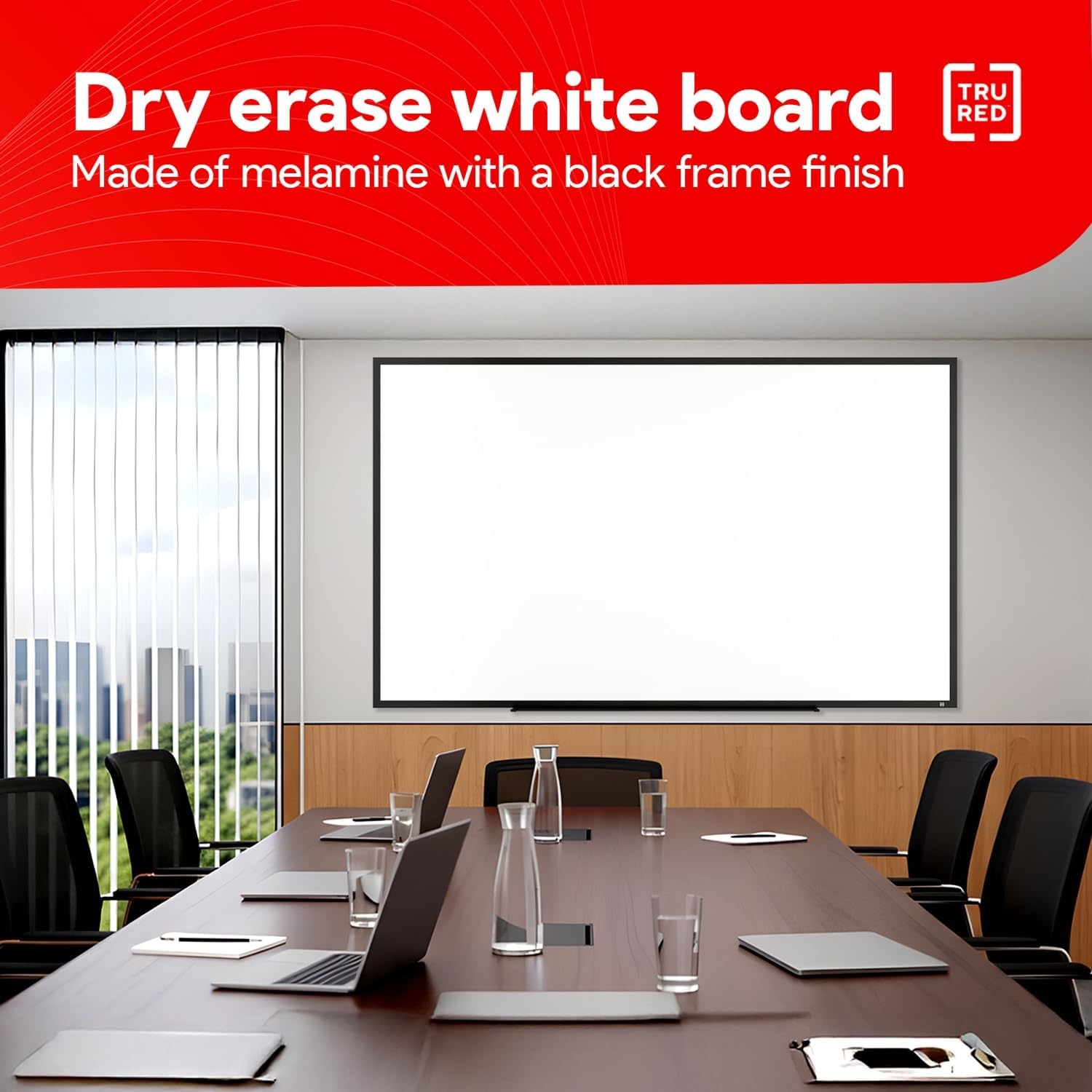 image:imageTRU RED Steel Magnetic Whiteboard Dry Erase Board for Wall White Board with Satin Frame 2 ft x 15 ftBlack