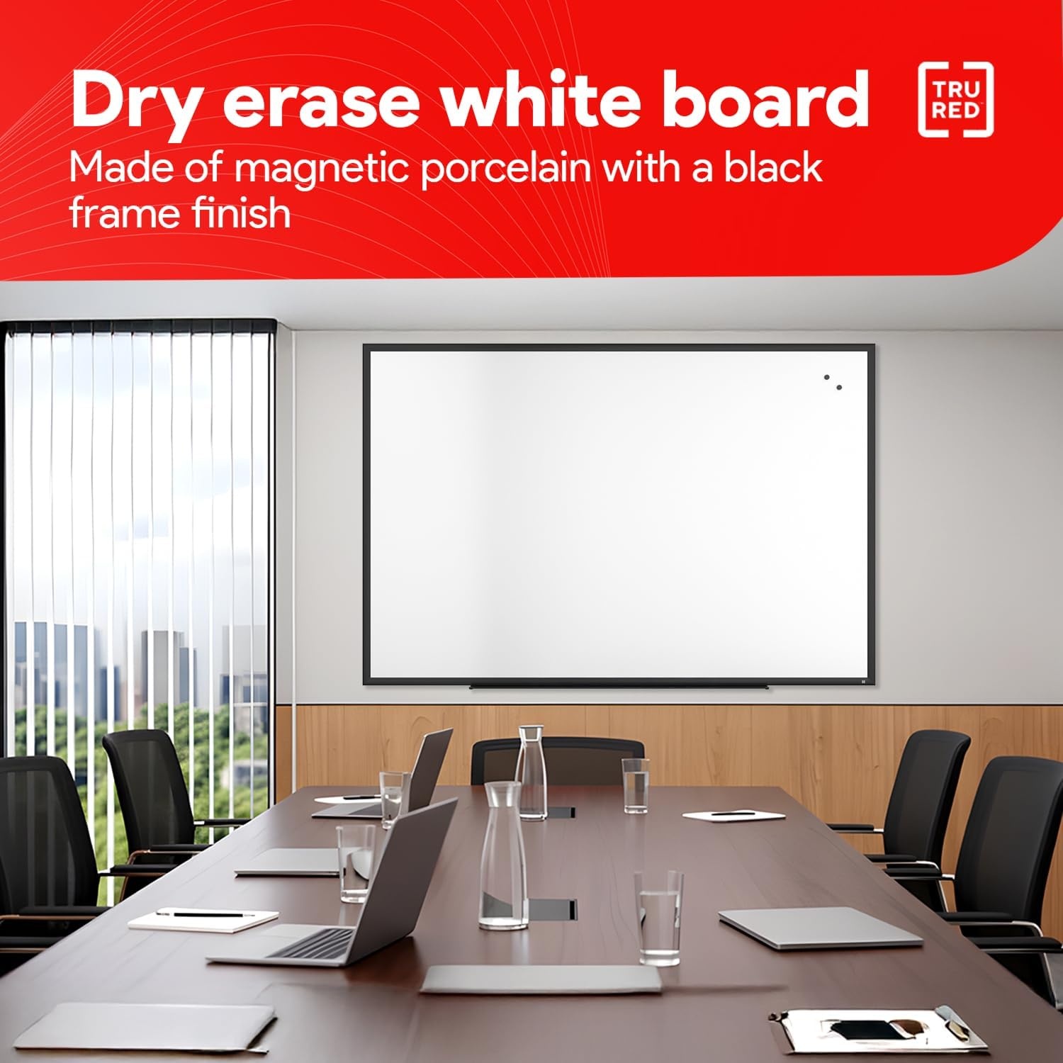 image:imageTRU RED Steel Magnetic Whiteboard Dry Erase Board for Wall White Board with Satin Frame 2 ft x 15 ftBlack