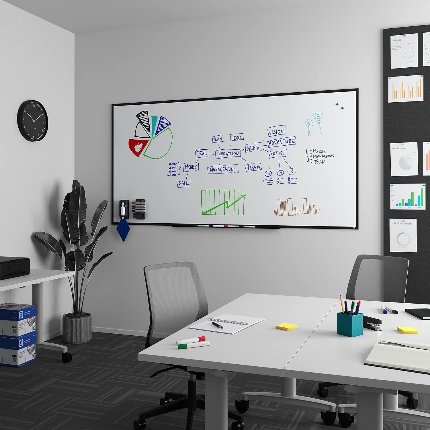 image:imageTRU RED Steel Magnetic Whiteboard Dry Erase Board for Wall White Board with Satin Frame 2 ft x 15 ftBlack