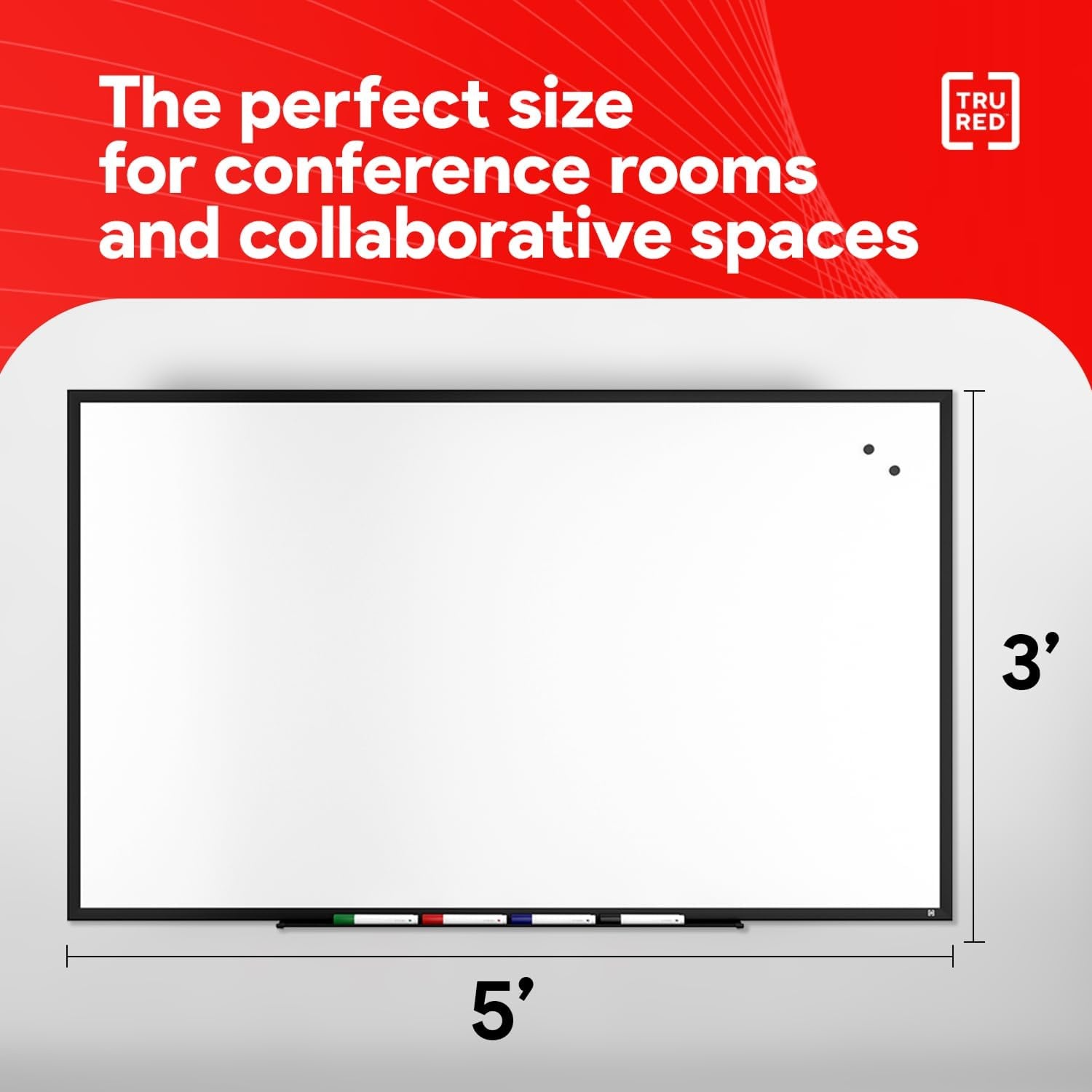 image:imageTRU RED Steel Magnetic Whiteboard Dry Erase Board for Wall White Board with Satin Frame 2 ft x 15 ftBlack