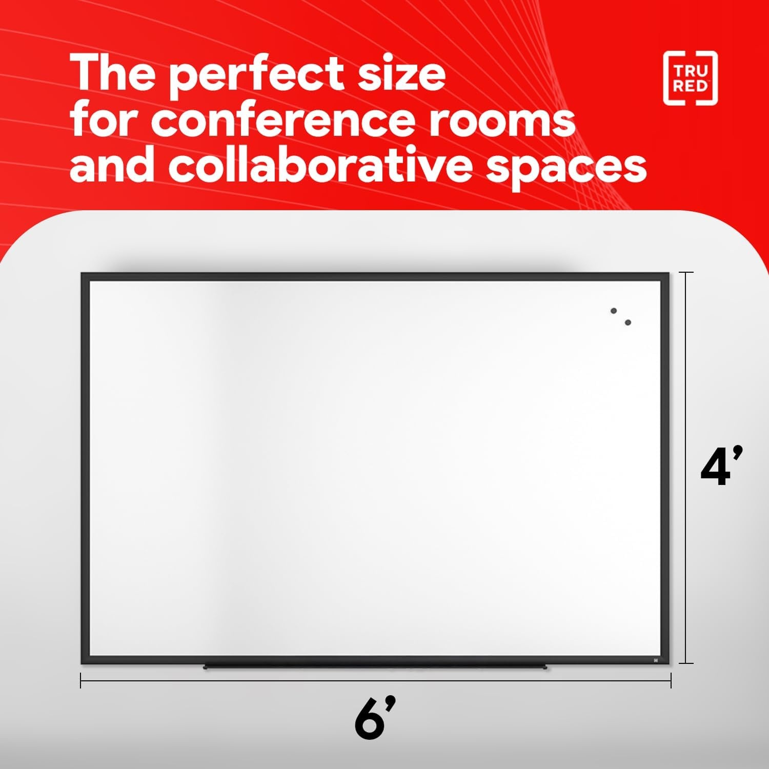 image:imageTRU RED Steel Magnetic Whiteboard Dry Erase Board for Wall White Board with Satin Frame 2 ft x 15 ftBlack