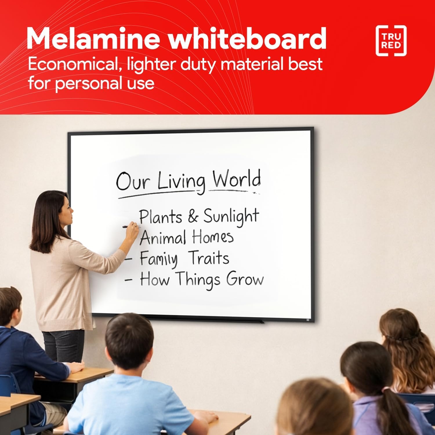 image:imageTRU RED Steel Magnetic Whiteboard Dry Erase Board for Wall White Board with Satin Frame 2 ft x 15 ftBlack