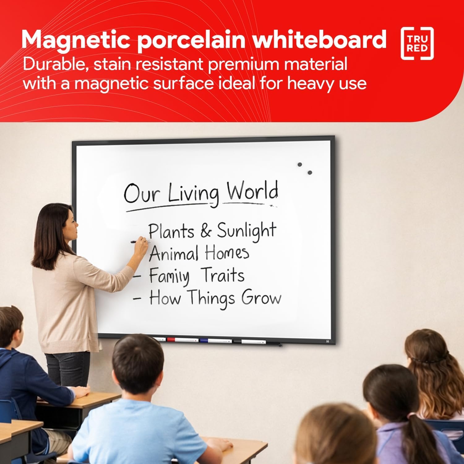 image:imageTRU RED Steel Magnetic Whiteboard Dry Erase Board for Wall White Board with Satin Frame 2 ft x 15 ftBlack