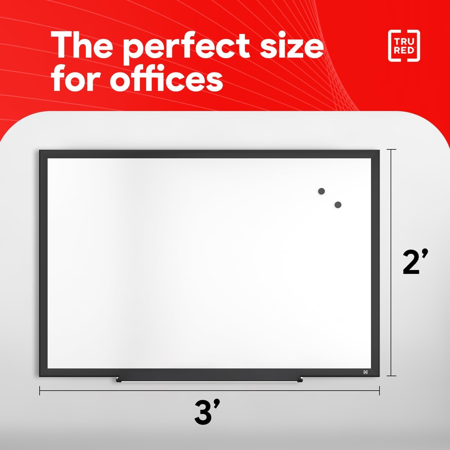 image:imageTRU RED Steel Magnetic Whiteboard Dry Erase Board for Wall White Board with Satin Frame 2 ft x 15 ftBlack