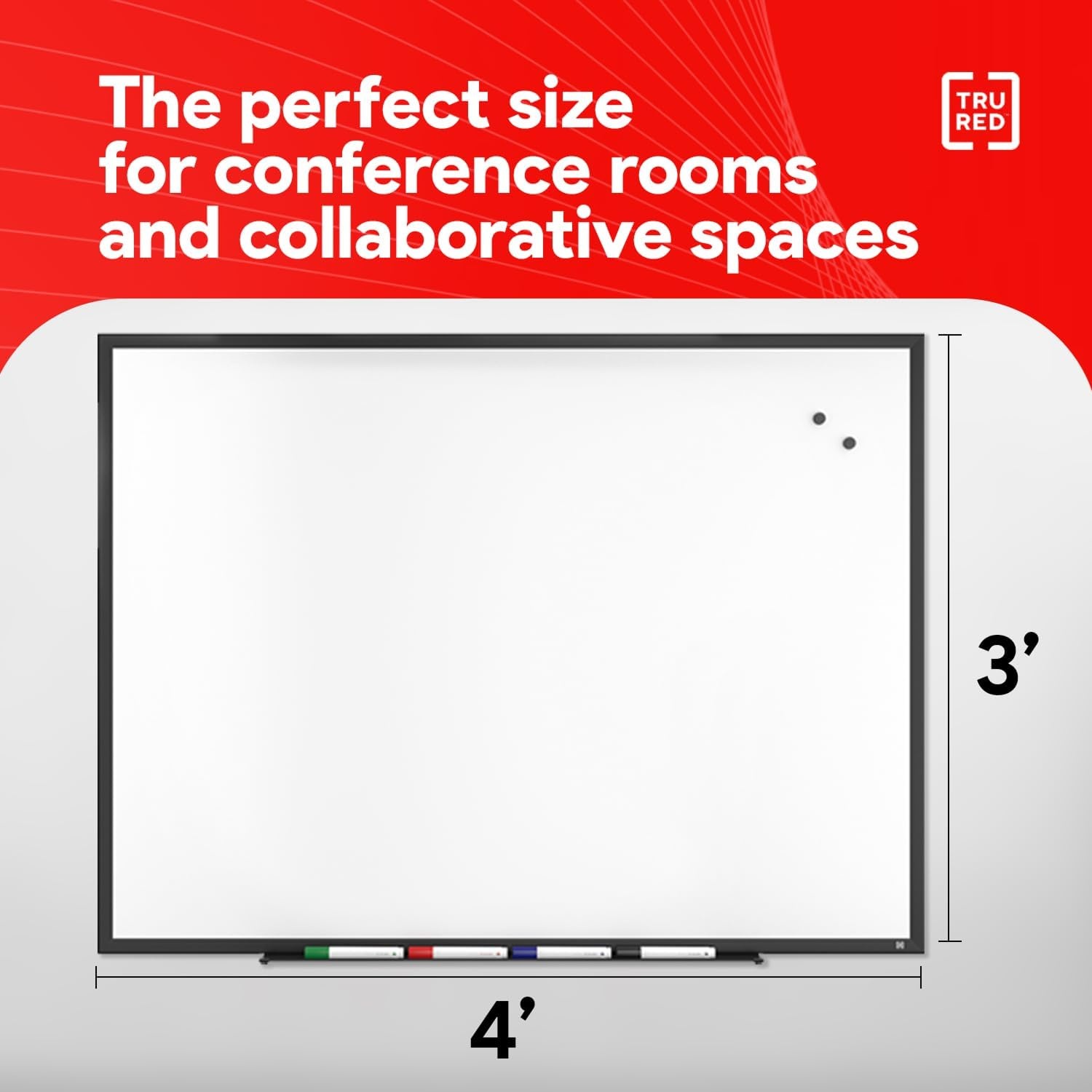 image:imageTRU RED Steel Magnetic Whiteboard Dry Erase Board for Wall White Board with Satin Frame 2 ft x 15 ftBlack