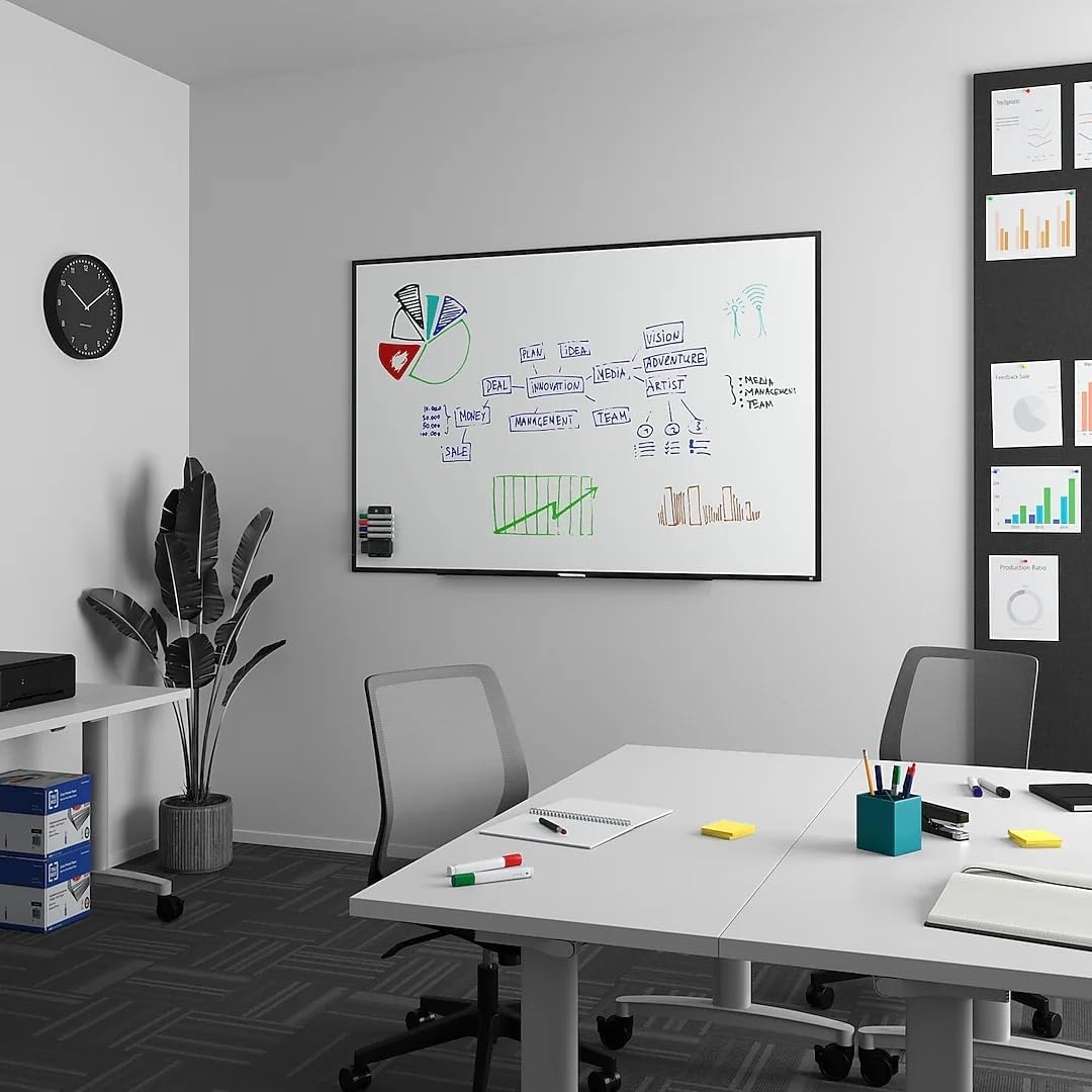 image:imageTRU RED Steel Magnetic Whiteboard Dry Erase Board for Wall White Board with Satin Frame 2 ft x 15 ftBlack