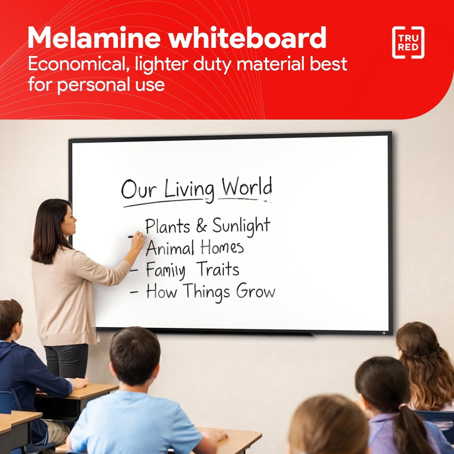 image:imageTRU RED Steel Magnetic Whiteboard Dry Erase Board for Wall White Board with Satin Frame 2 ft x 15 ftBlack