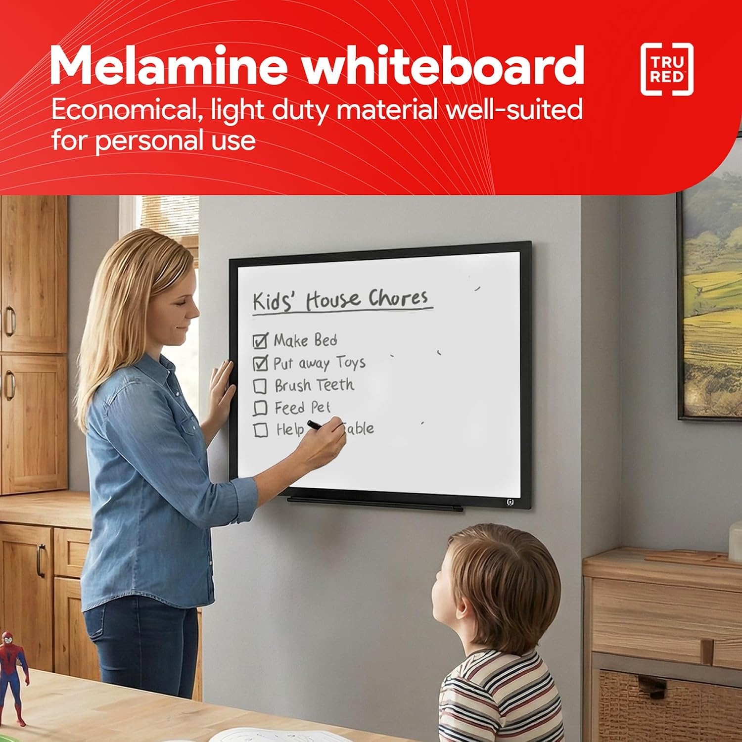 image:imageTRU RED Steel Magnetic Whiteboard Dry Erase Board for Wall White Board with Satin Frame 2 ft x 15 ftBlack