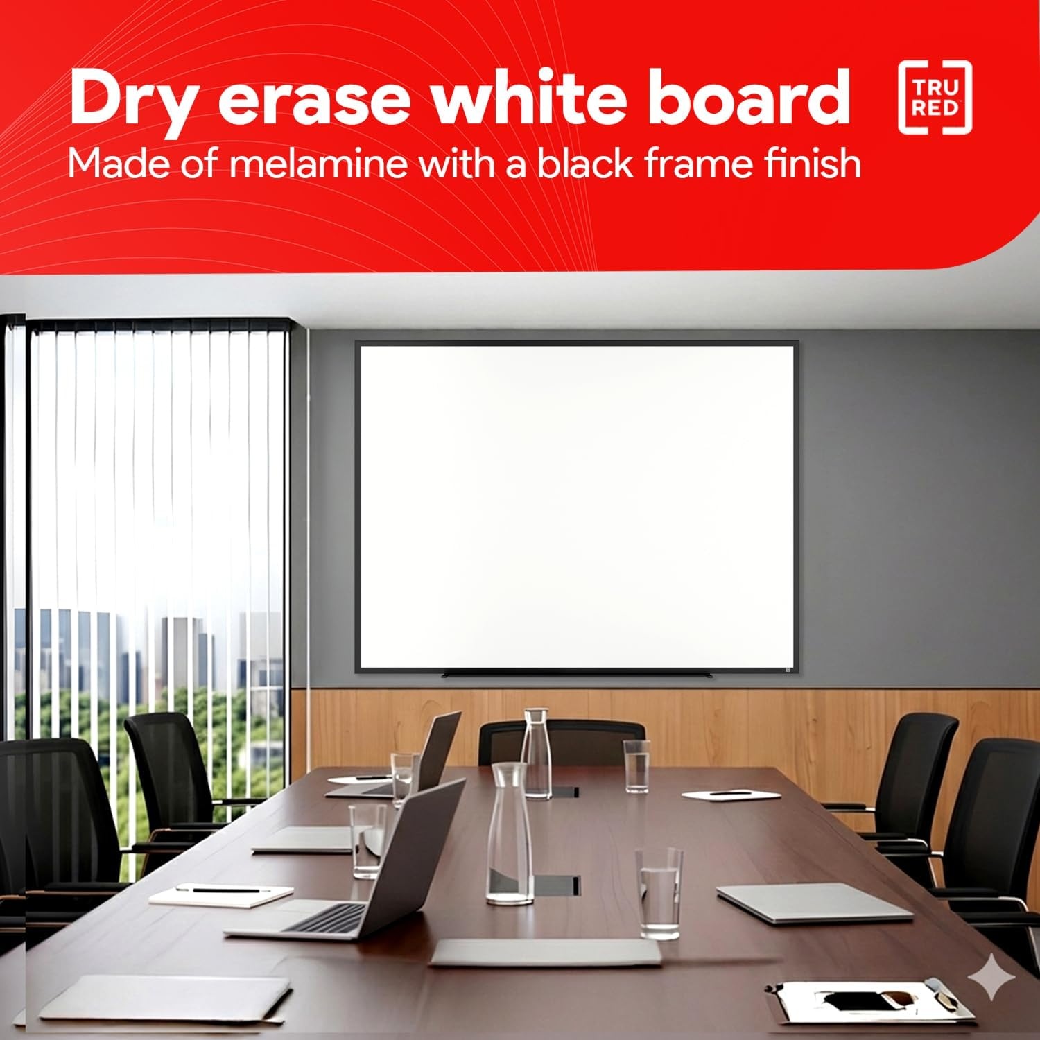 image:imageTRU RED Steel Magnetic Whiteboard Dry Erase Board for Wall White Board with Satin Frame 2 ft x 15 ftBlack