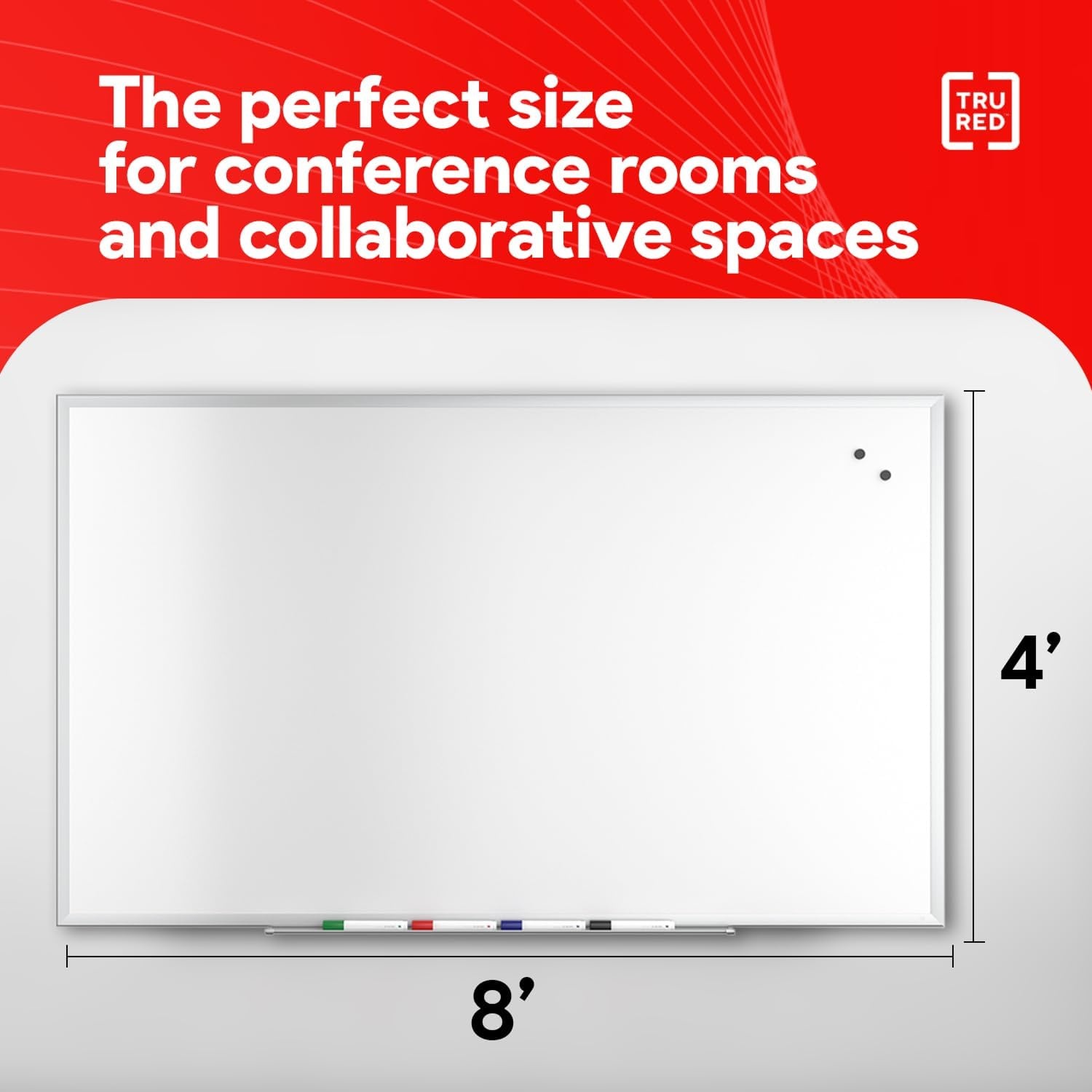 image:imageTRU RED Steel Magnetic Whiteboard Dry Erase Board for Wall White Board with Satin Frame 2 ft x 15 ftGray