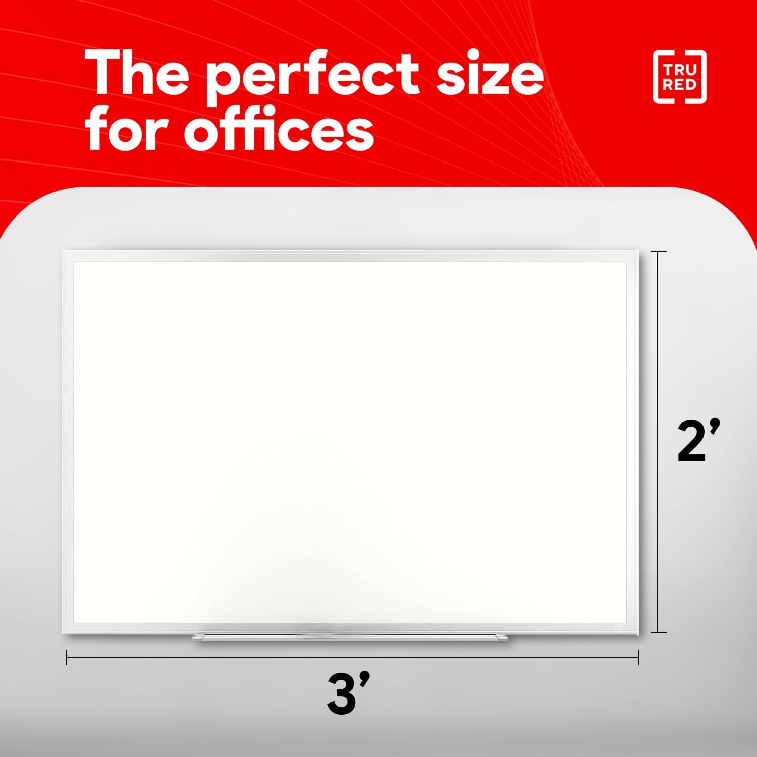 image:imageTRU RED Steel Magnetic Whiteboard Dry Erase Board for Wall White Board with Satin Frame 2 ft x 15 ftGray