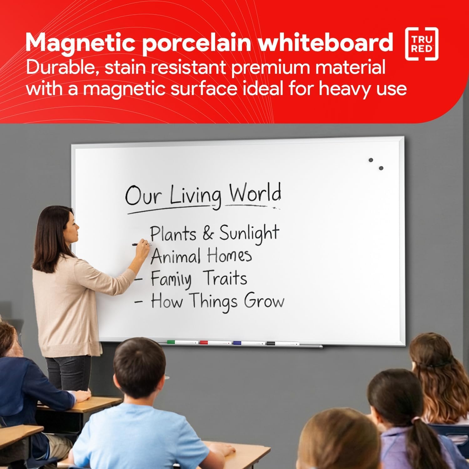 image:imageTRU RED Steel Magnetic Whiteboard Dry Erase Board for Wall White Board with Satin Frame 2 ft x 15 ftGray